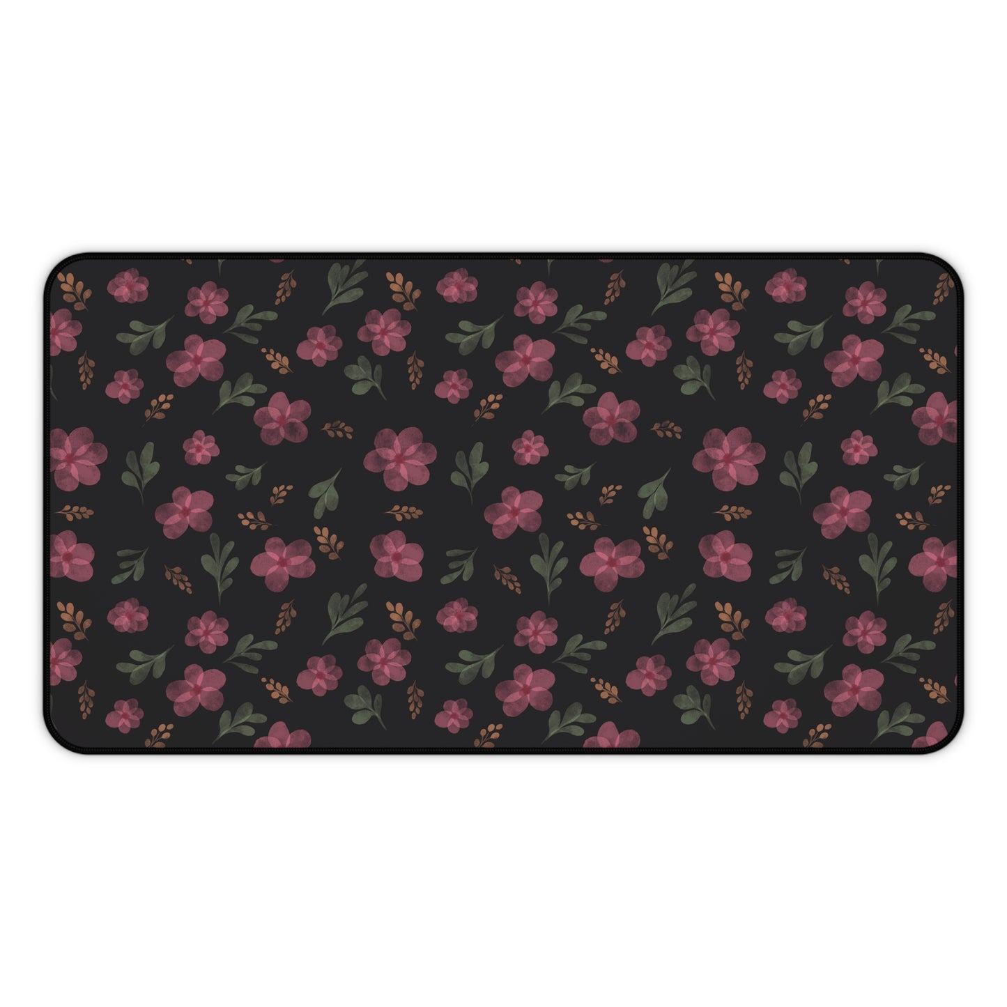 Black Floral Desk Mat, Floral Mouse Pad, Aesthetic Pink and Black Floral Desk Mat