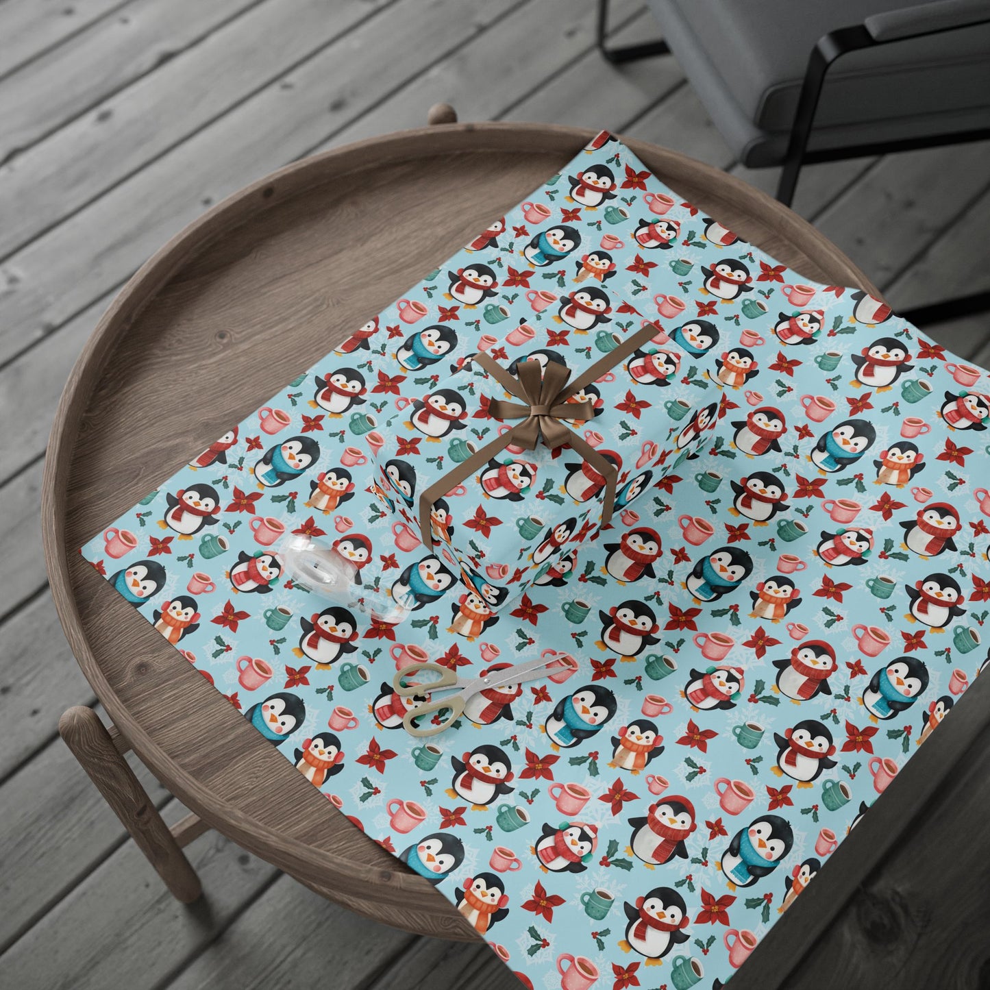 Christmas Wrapping Papers, Penguins and Snowflakes Gift Wrap, Holiday Gift Packaging, Festive Gift Wrap, Wrapping Paper Sheets, Cute
