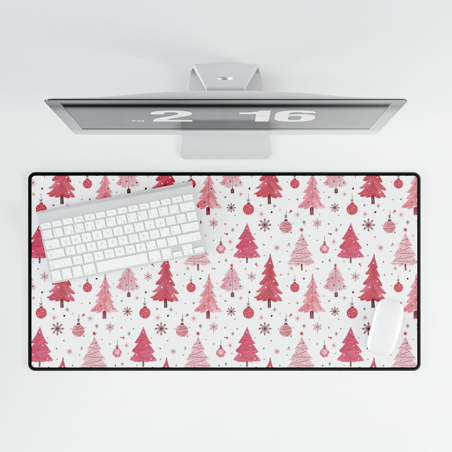 Christmas Tree Desk Mats, Pink Theme Mouse Pad, Holiday Office Decor, Festive Desk Accessories, Cute Desk Mat