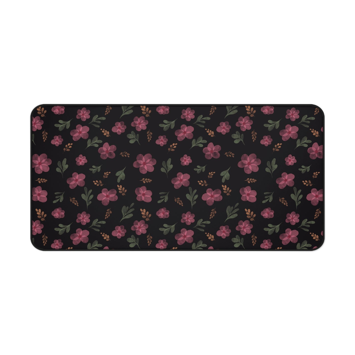 Black Floral Desk Mat, Floral Mouse Pad, Aesthetic Pink and Black Floral Desk Mat