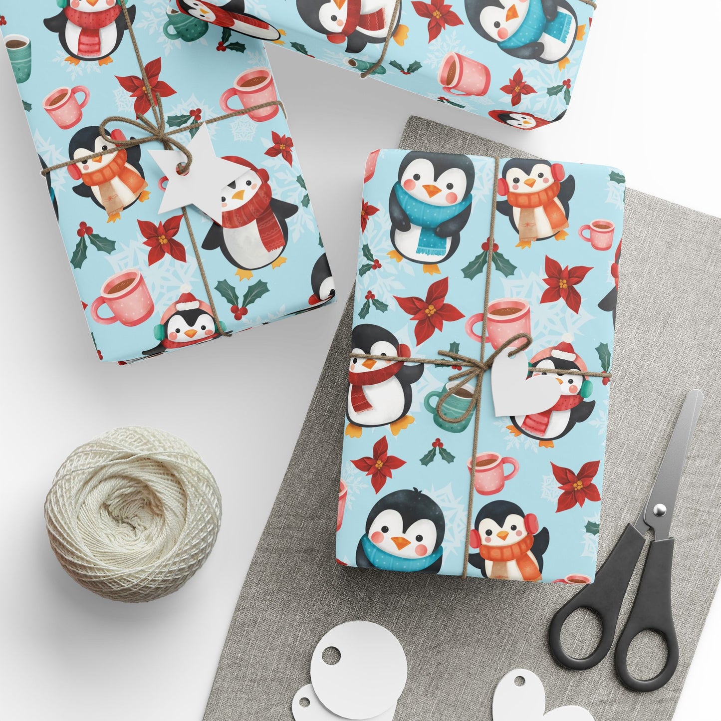 Christmas Wrapping Papers, Penguins and Snowflakes Gift Wrap, Holiday Gift Packaging, Festive Gift Wrap, Wrapping Paper Sheets, Cute