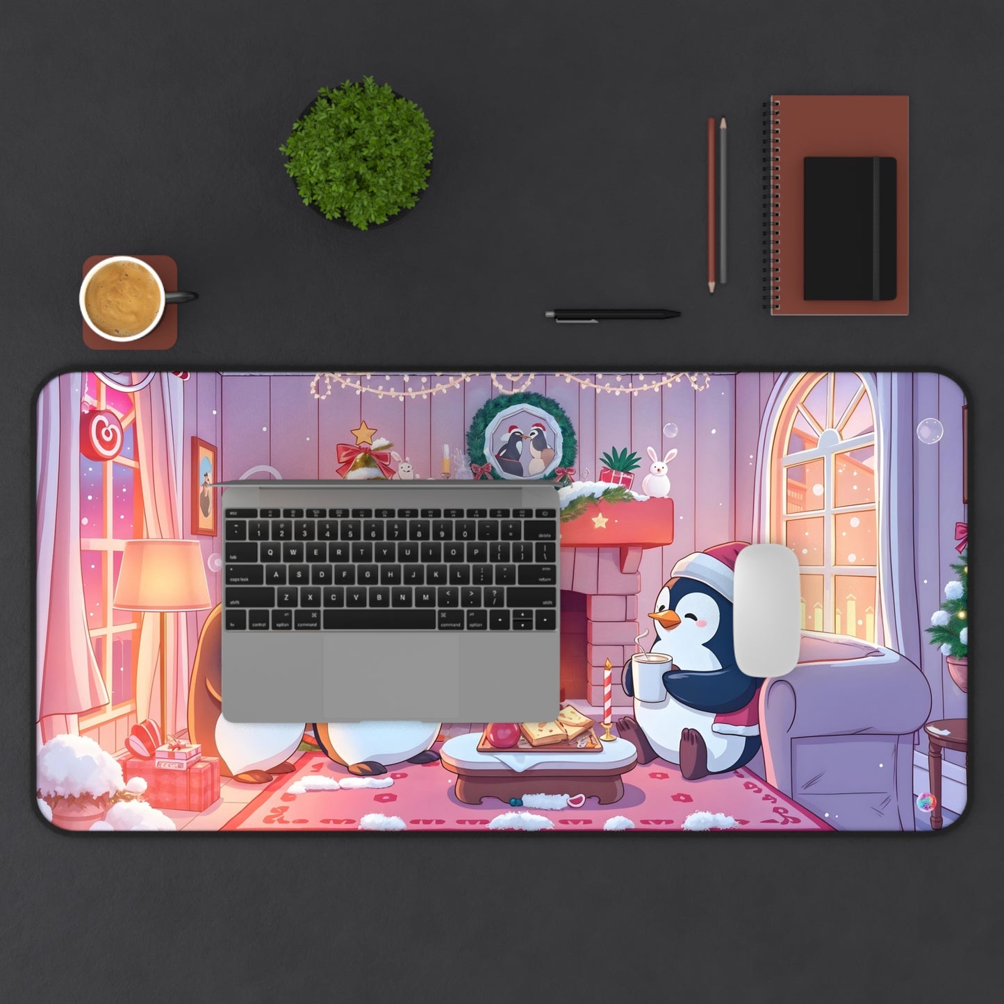 Christmas Cozy Penguin Mouse Desk Mat, Aesthetic Gaming Mouse Mat