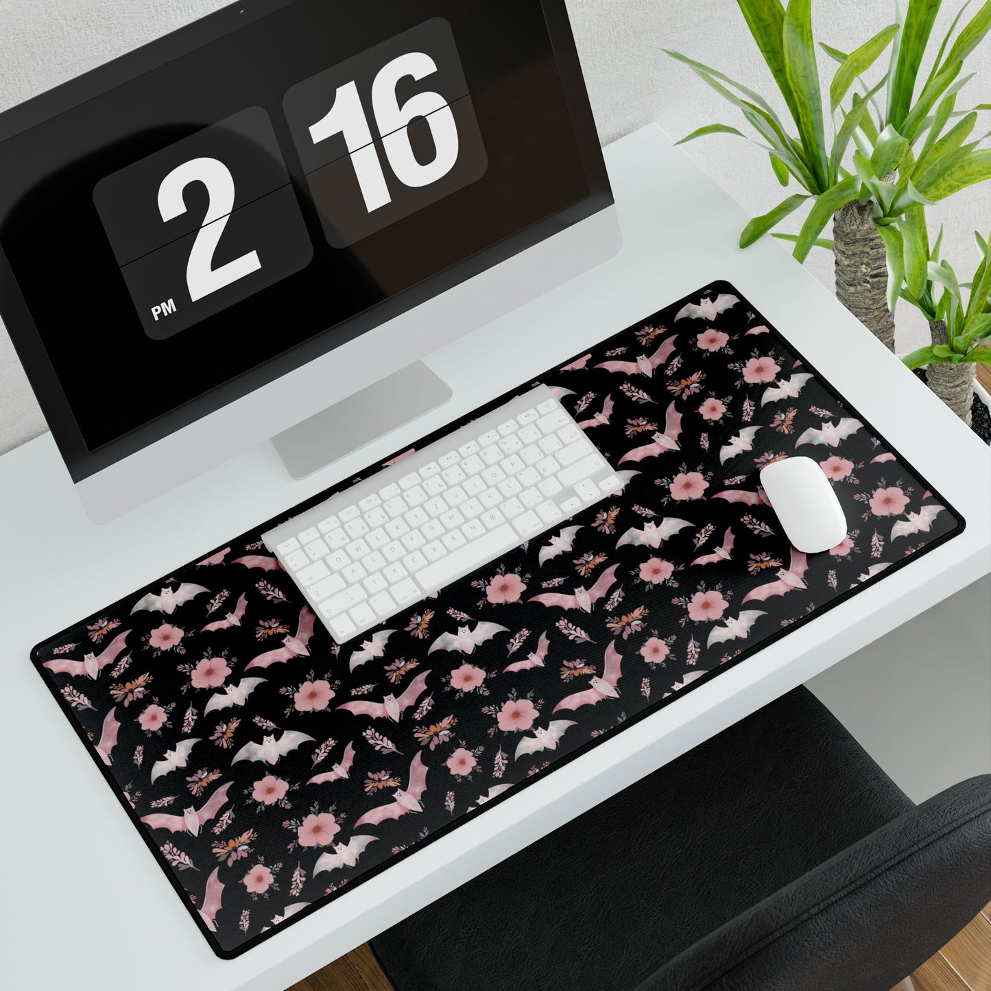Halloween Desk Mat , Florals & Bats Desk Mat