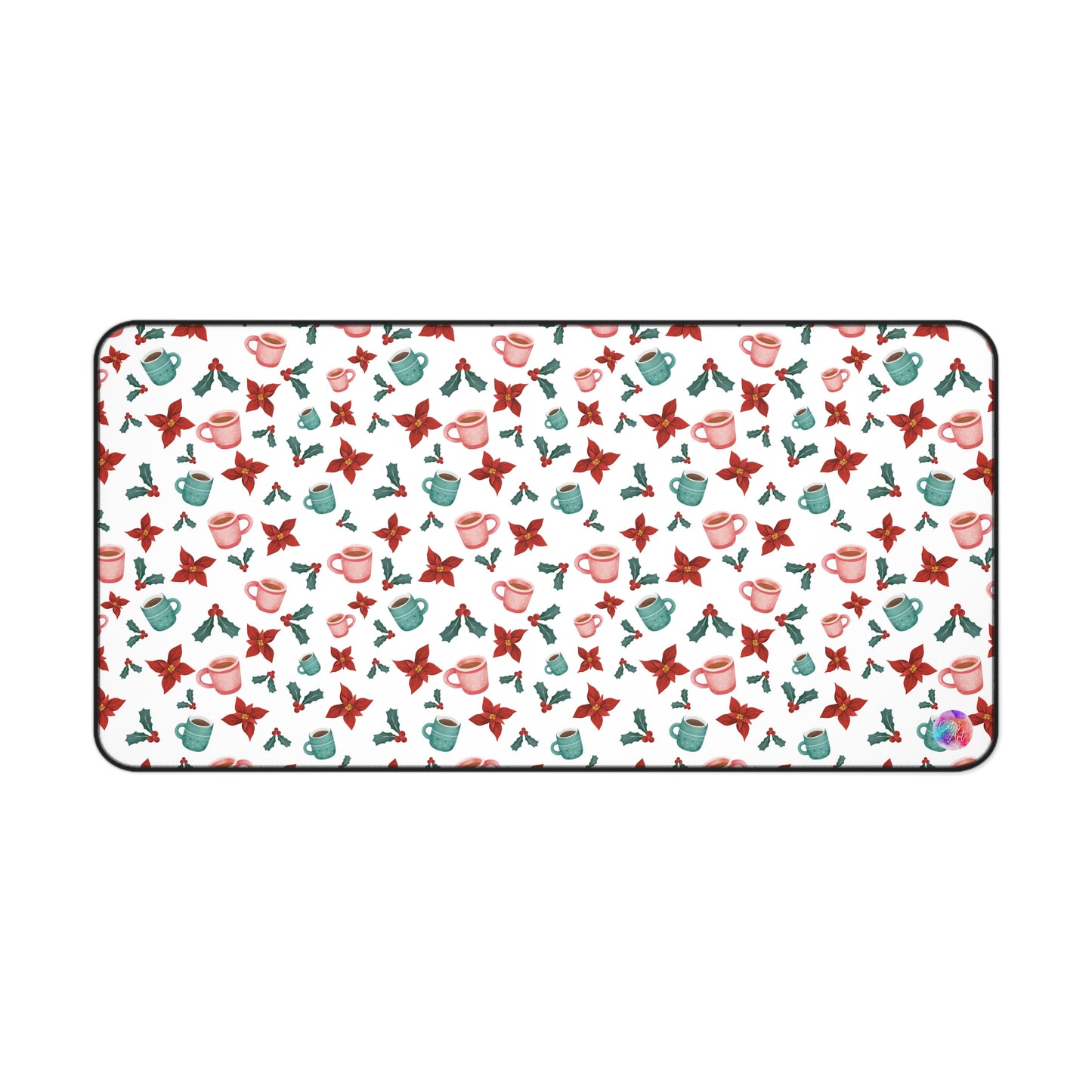 Christmas Desk Mat, Holiday Office Decor, Aesthetic Mousepad, Winter Mouse Pad, Xmas Poinsettia Table Mat