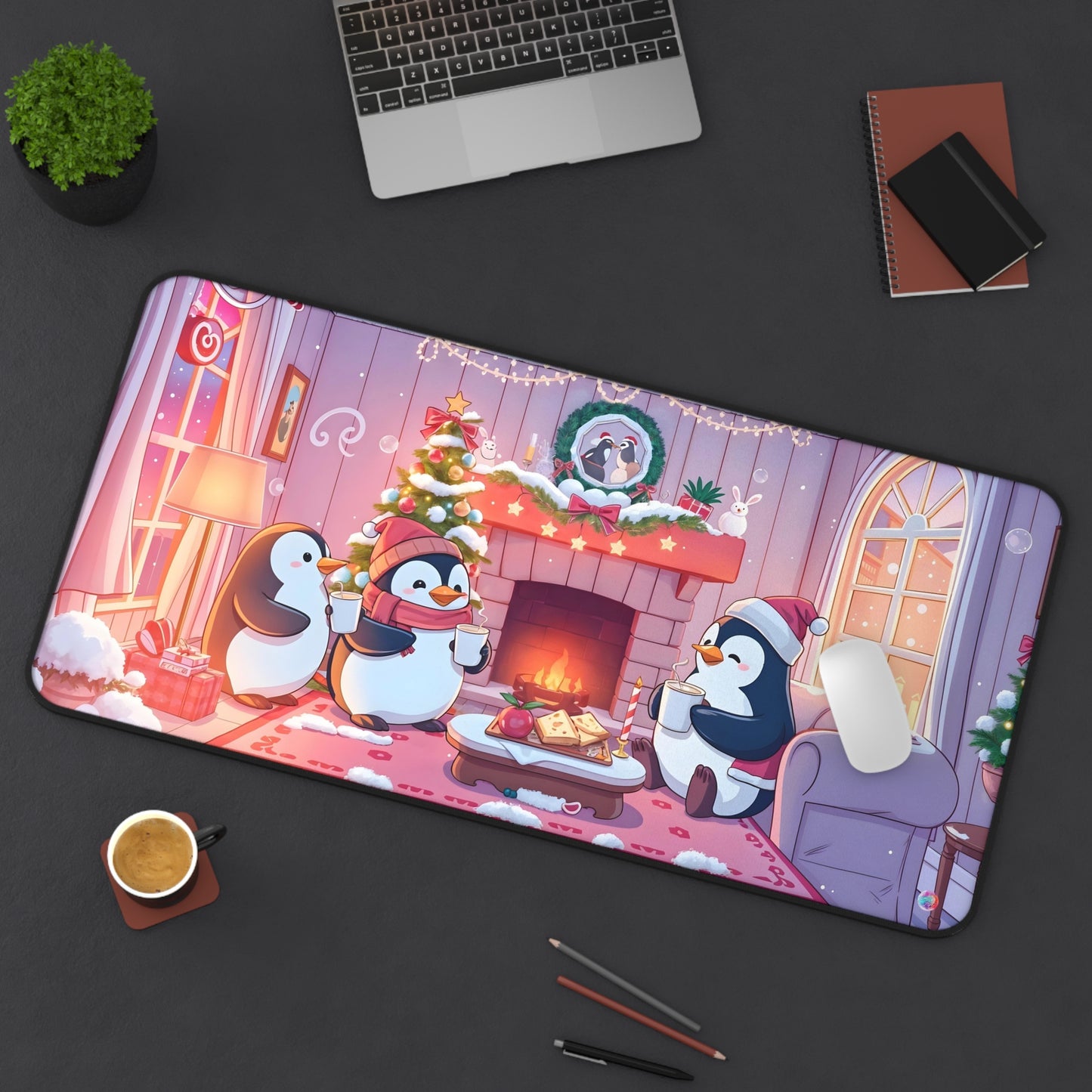 Christmas Cozy Penguin Mouse Desk Mat, Aesthetic Gaming Mouse Mat