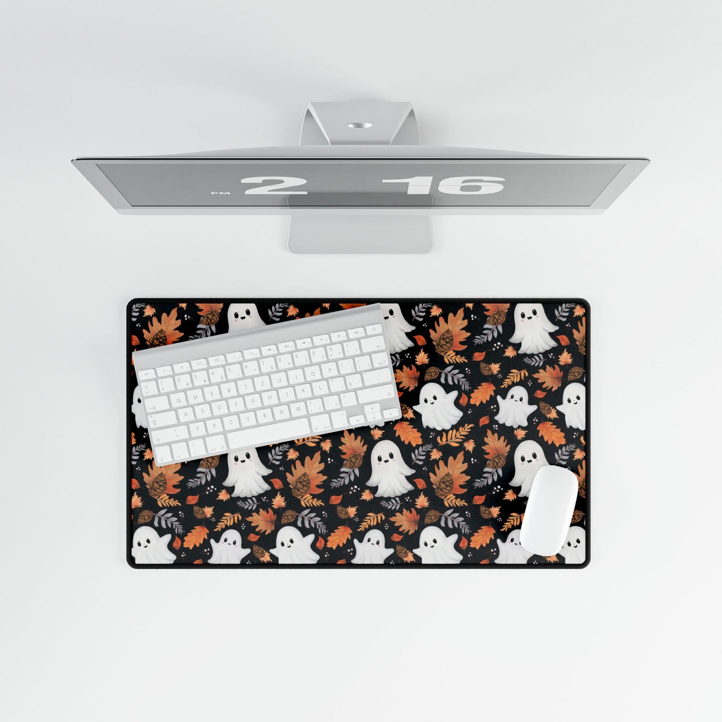 Ghost and Autumn Leaves Halloween Desk Mat , Autumn Desk Mat