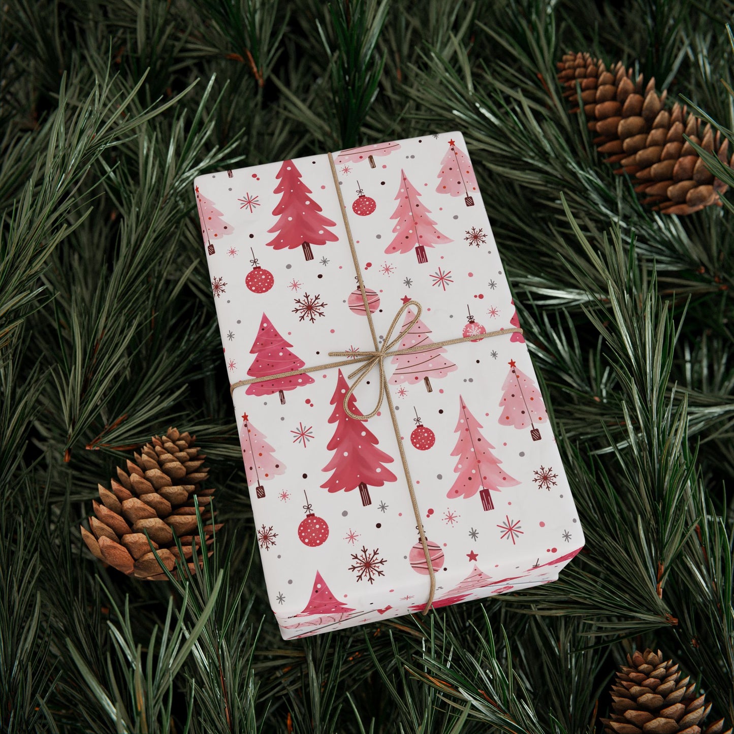 Wrapping Paper, Pink Christmas Theme Paper Wrap, Pink Winter Decorations - Festive Gift Wrap, Holiday Wrapping Sheets, Xmas Packaging