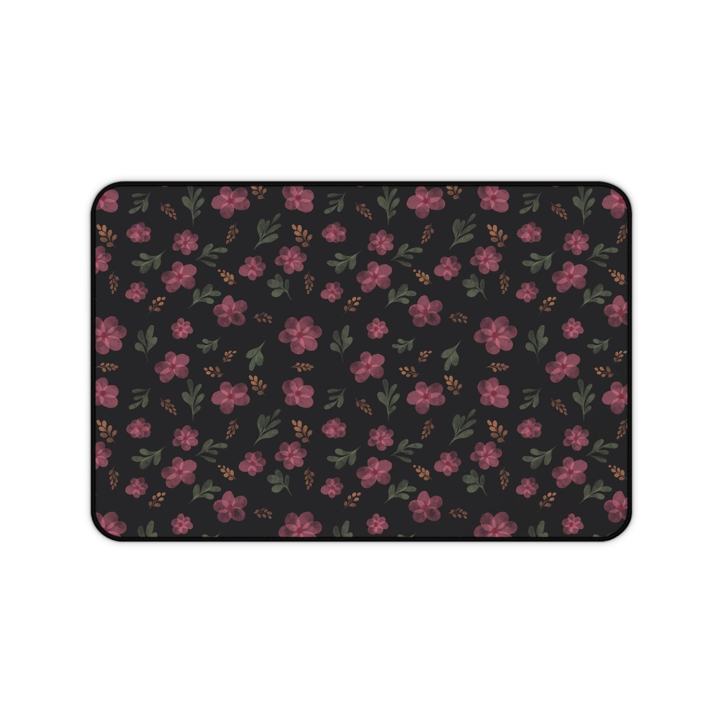 Black Floral Desk Mat, Floral Mouse Pad, Aesthetic Pink and Black Floral Desk Mat
