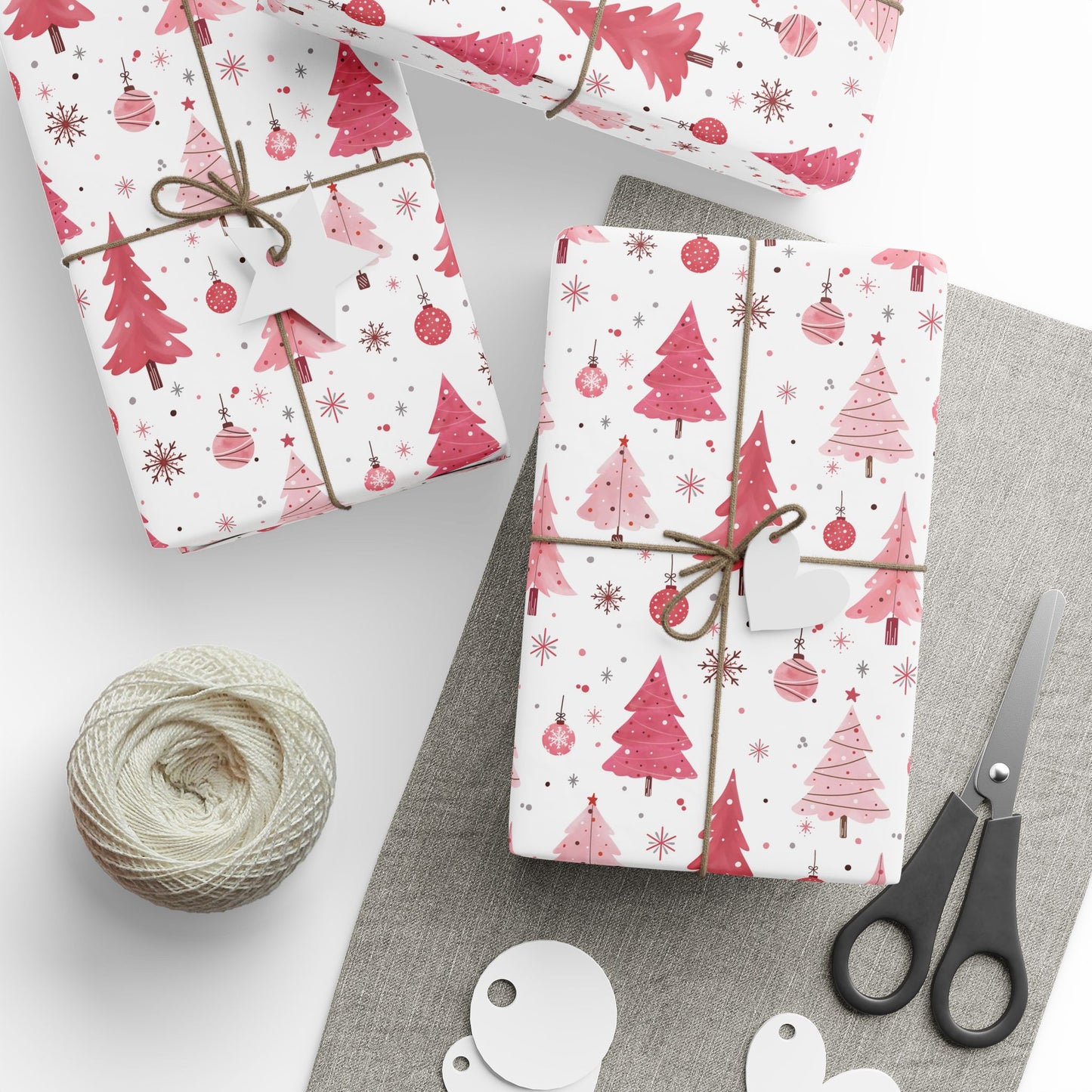 Wrapping Paper, Pink Christmas Theme Paper Wrap, Pink Winter Decorations - Festive Gift Wrap, Holiday Wrapping Sheets, Xmas Packaging