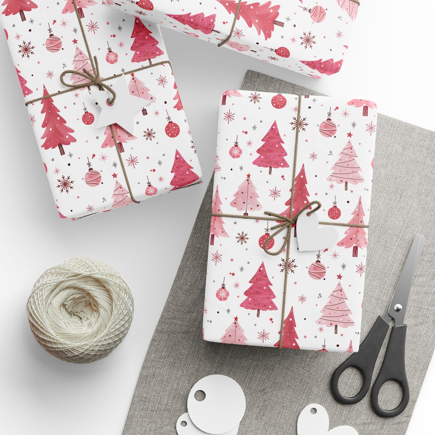 Wrapping Paper, Pink Christmas Theme Paper Wrap, Pink Winter Decorations - Festive Gift Wrap, Holiday Wrapping Sheets, Xmas Packaging