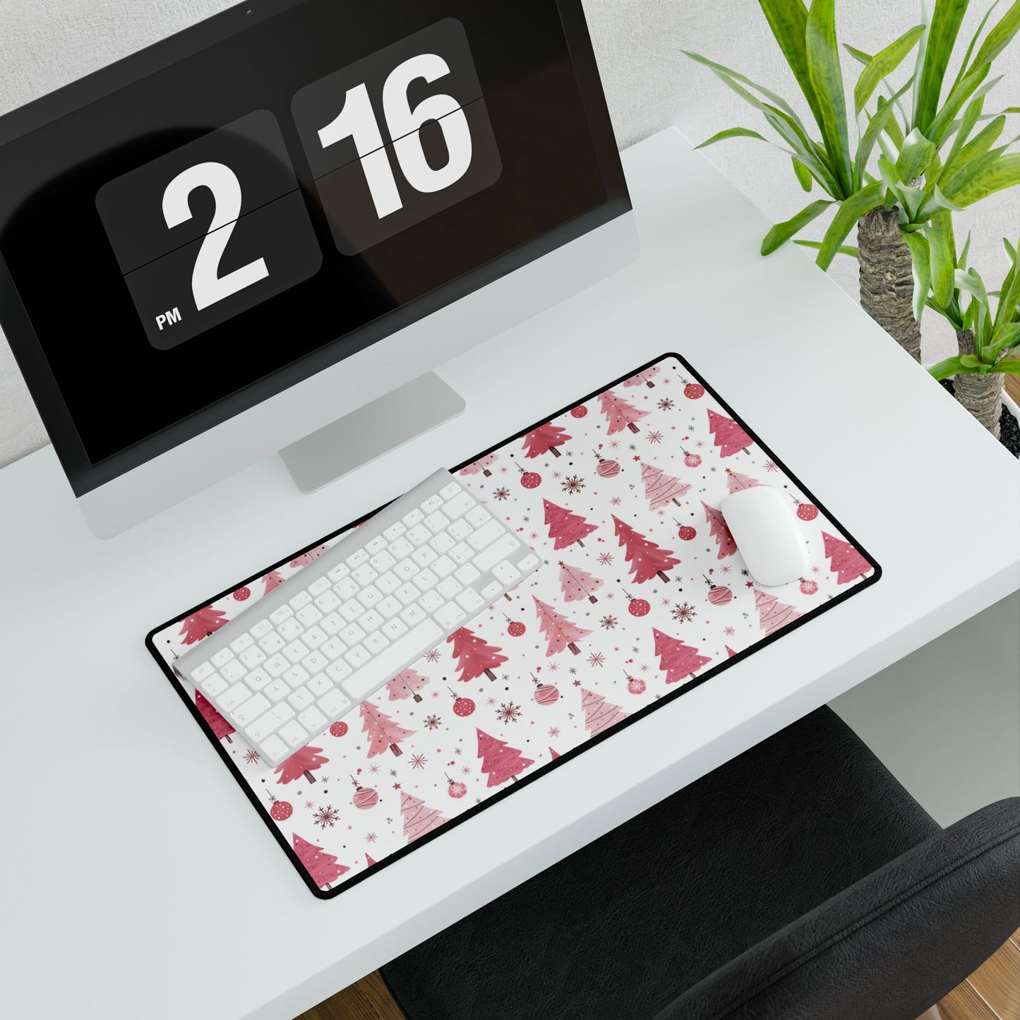 Christmas Tree Desk Mats, Pink Theme Mouse Pad, Holiday Office Decor, Festive Desk Accessories, Cute Desk Mat