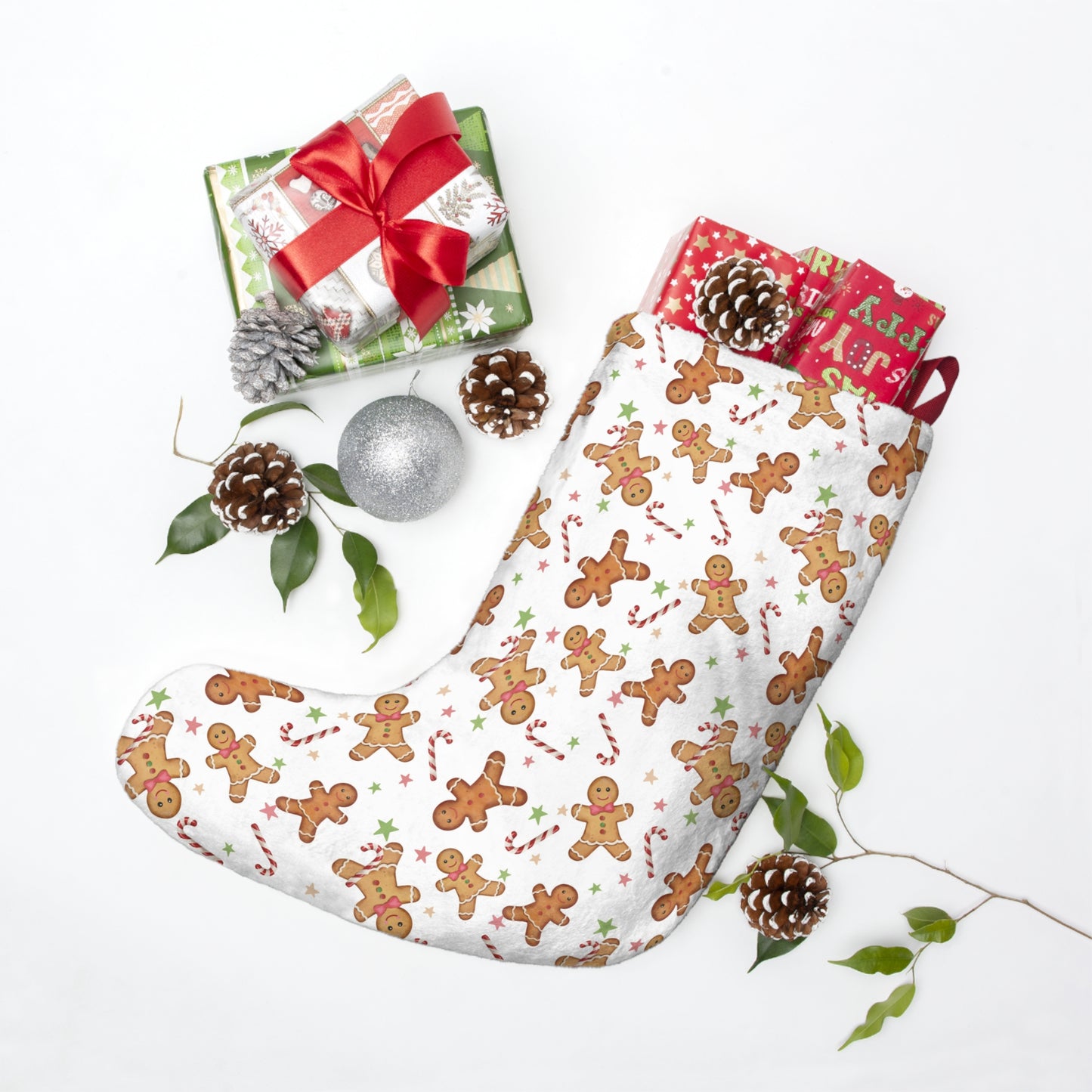 Christmas Stockings, Holiday Decor, Festive Gift, Xmas Mantle Decoration, Gingerbread Candy Cane Design