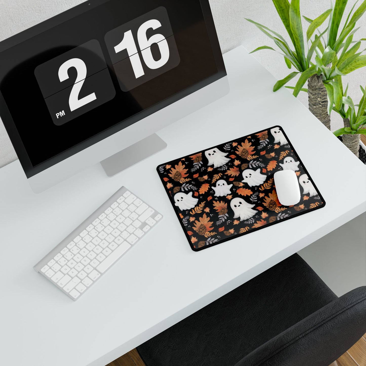 Ghost and Autumn Leaves Halloween Desk Mat , Autumn Desk Mat