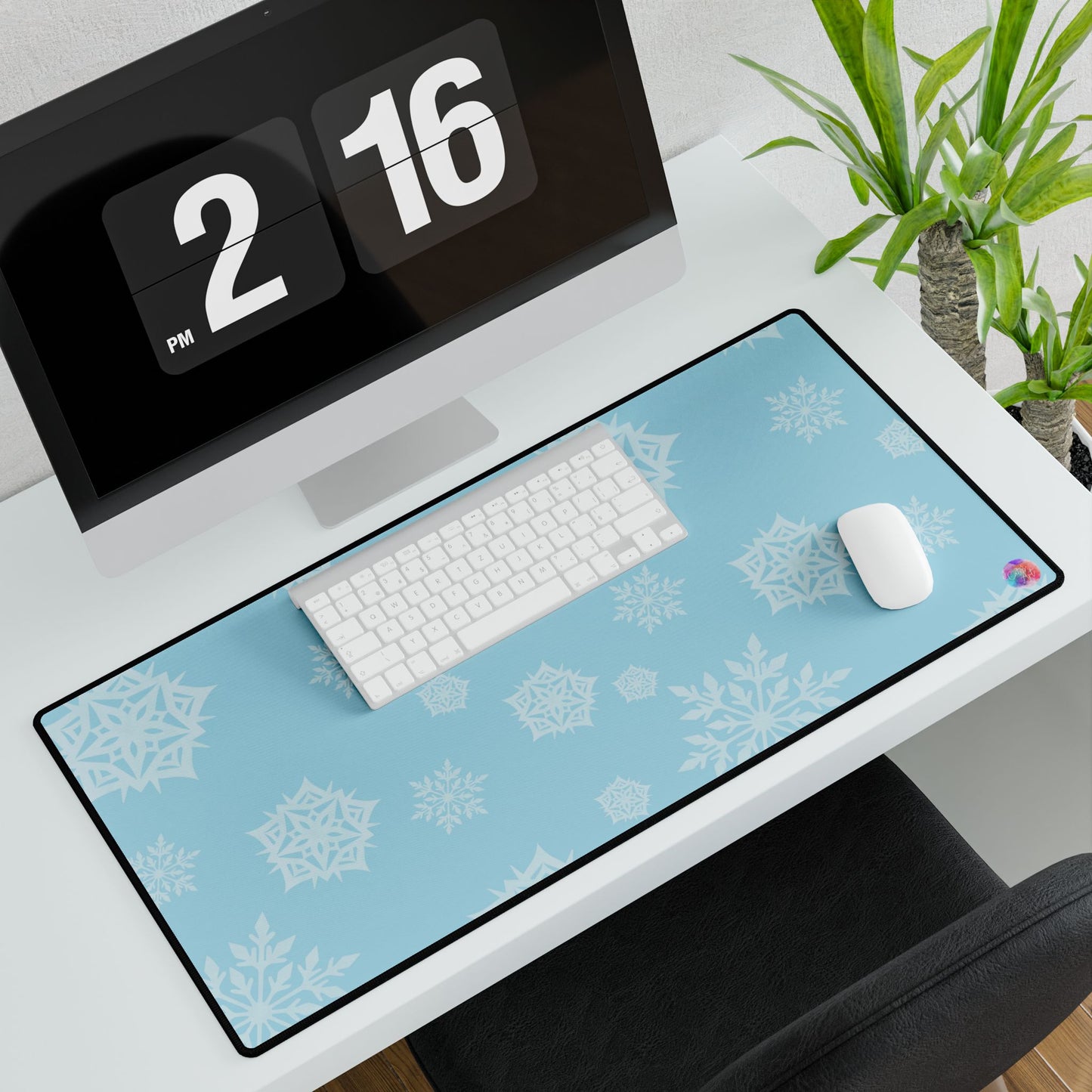 Snowflakes Desk Mats, Minimalist Desk Mat, Aesthetic Mouse Mat, Christmas Mouse Pad