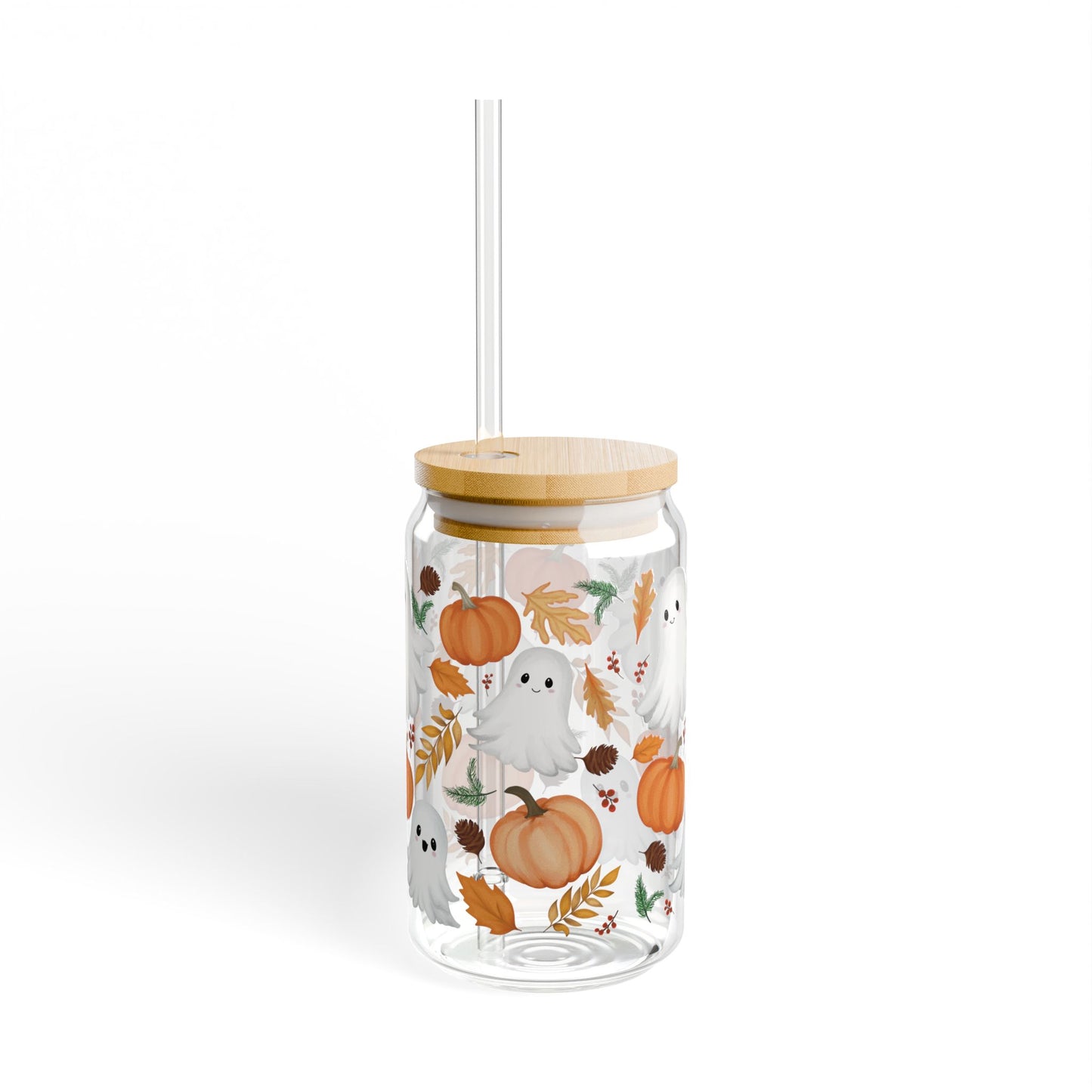 Halloween Ghost Sipper Glass, Cute Autumn Leaves Cup, Halloween Party Favor, Ghost Lover Gift, Autumn Home Decor, Fall Kitchenware