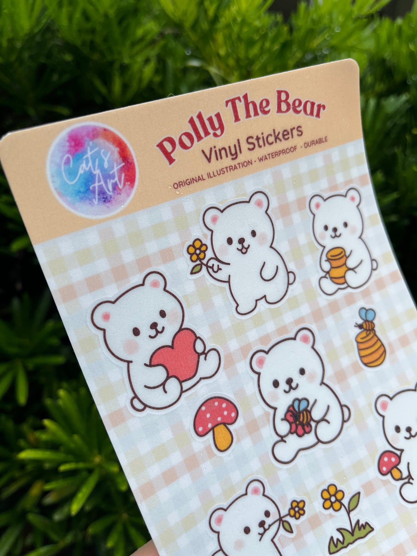 Polly the Bear Vinyl Sticker Sheet – Glossy, Matte & Glitter Options | 18 Kiss-Cut Stickers