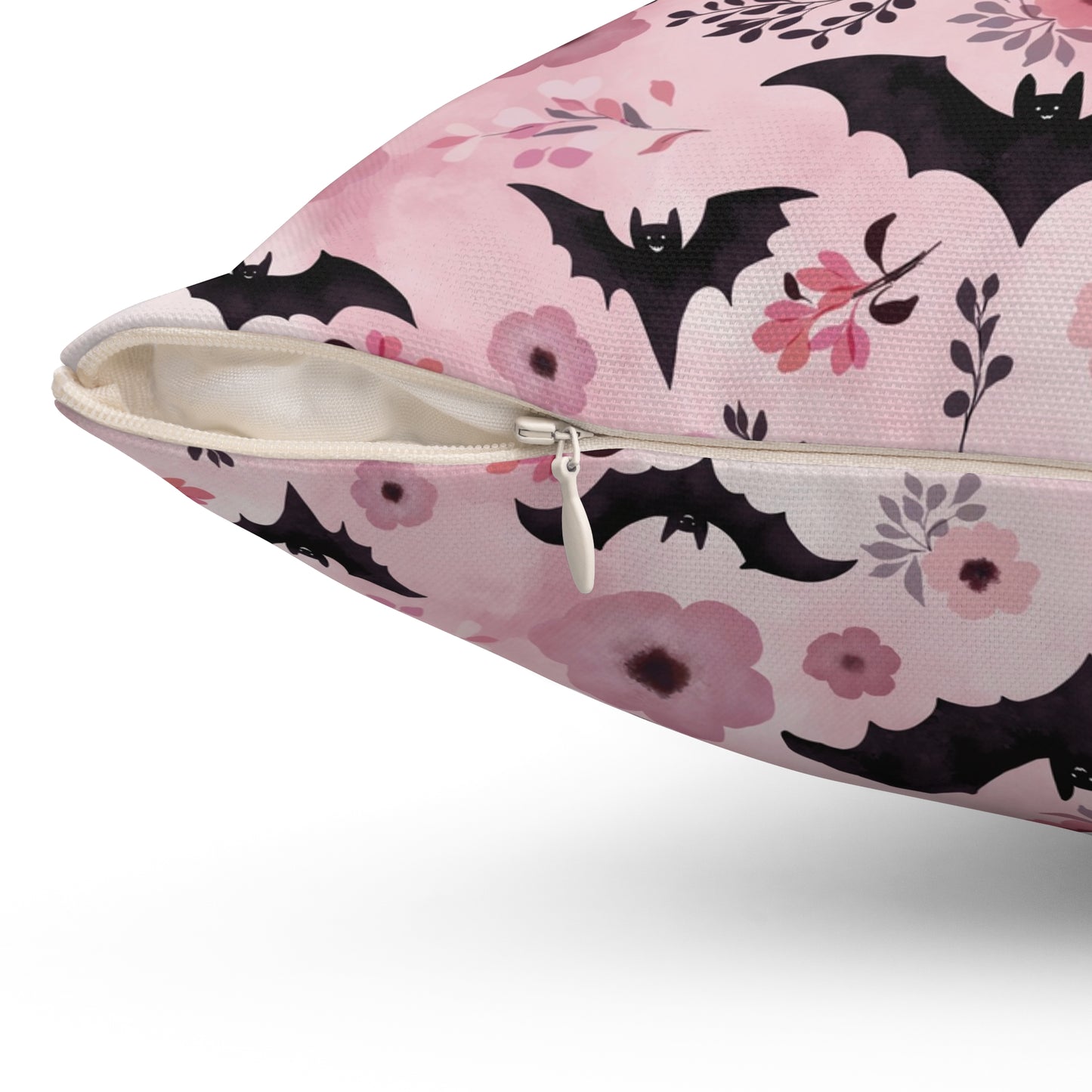 Halloween Bats and Florals Spun Polyester Square Pillow