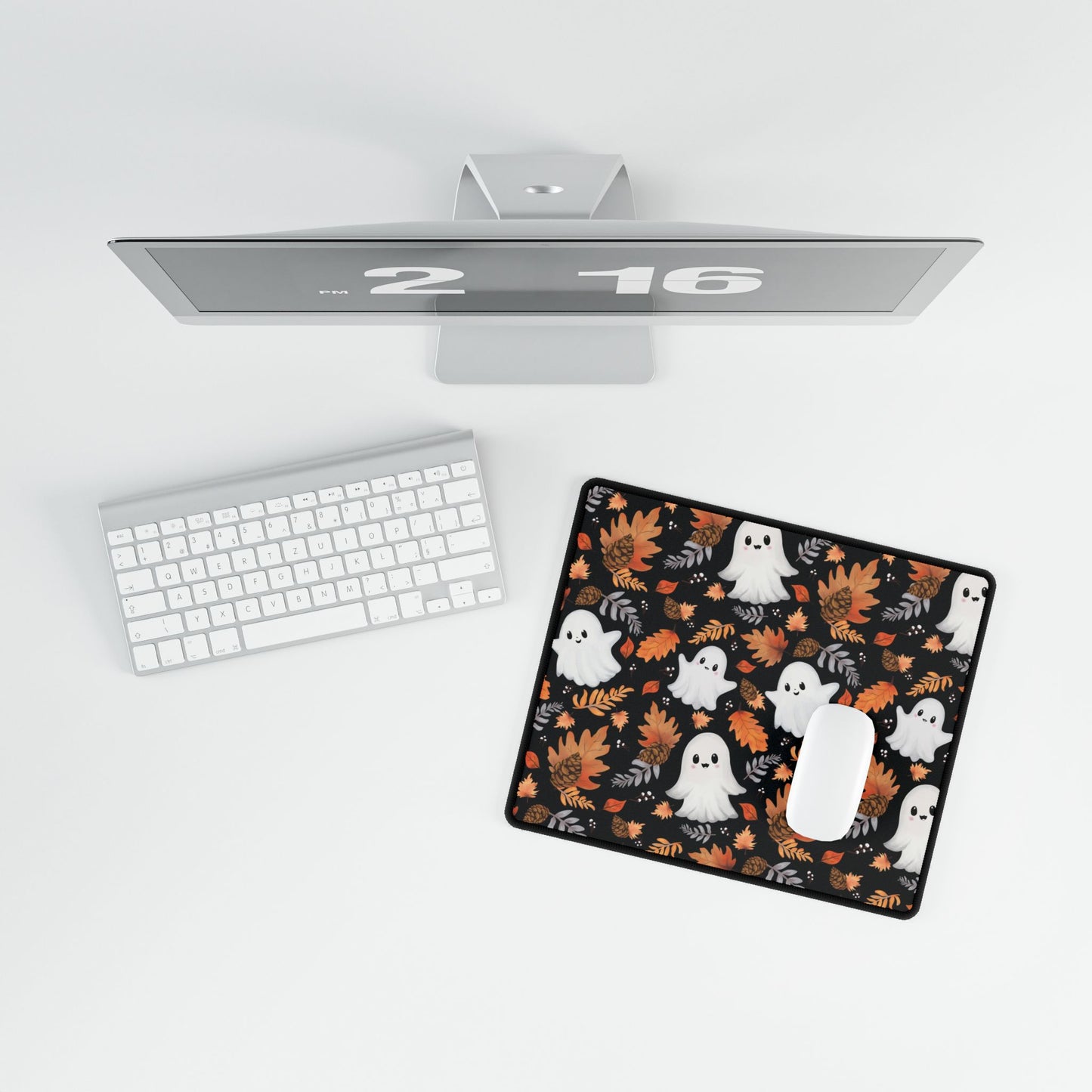 Ghost and Autumn Leaves Halloween Desk Mat , Autumn Desk Mat