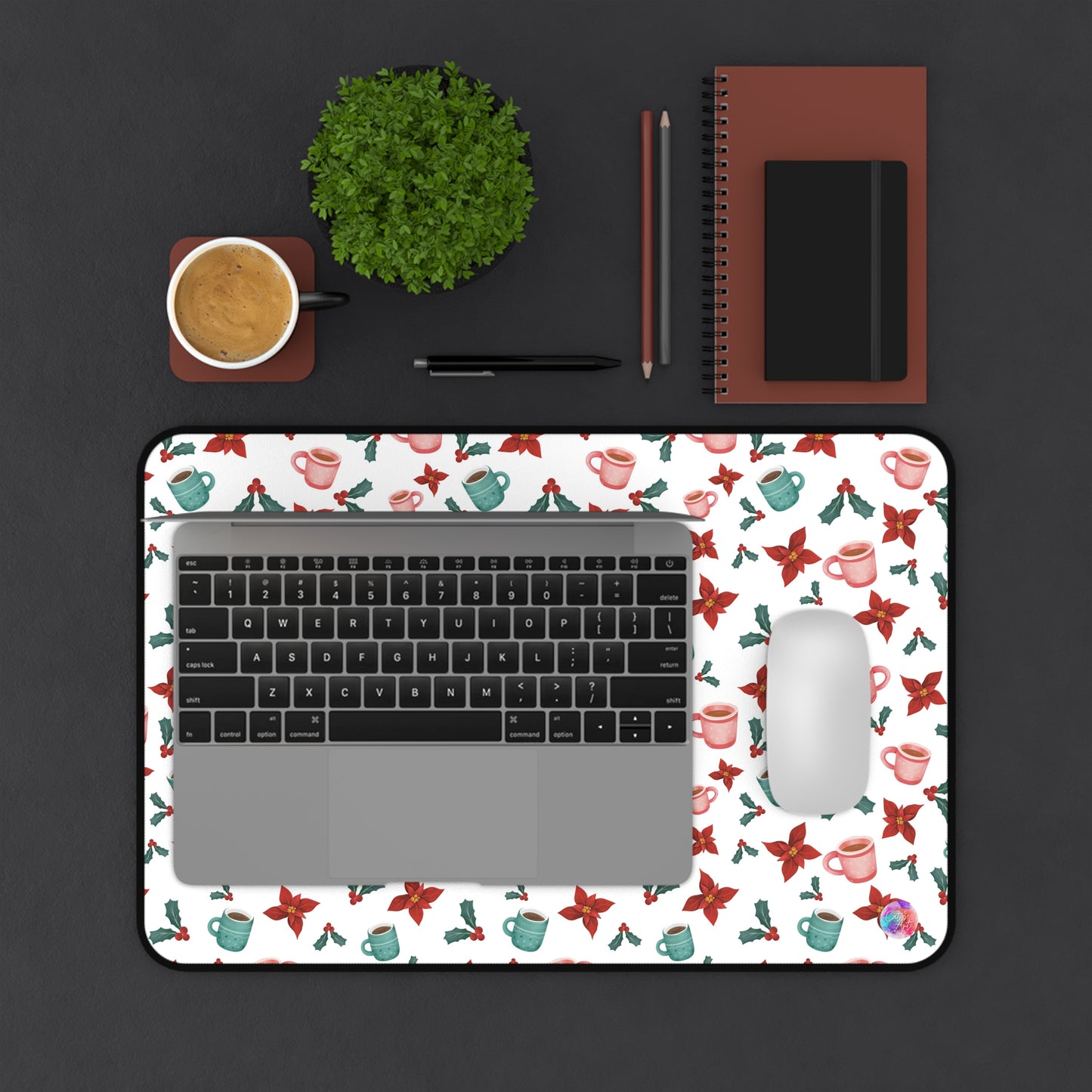 Christmas Desk Mat, Holiday Office Decor, Aesthetic Mousepad, Winter Mouse Pad, Xmas Poinsettia Table Mat