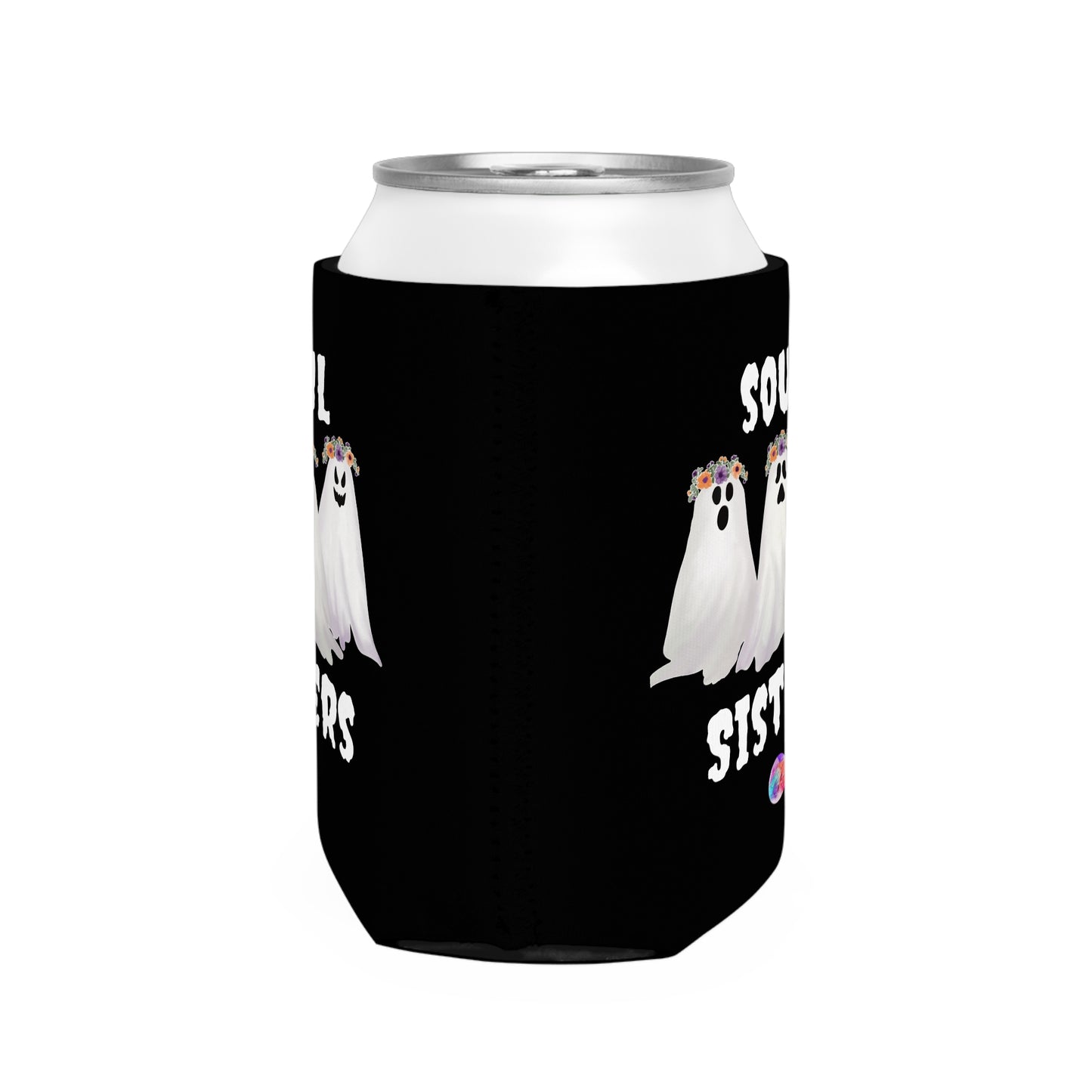 Soul Sisters Can Cooler Sleeve - Ghost Floral Drink Holder, Beer Hugger, Beverage Insulator, Wedding Favor, Bachelorette Party Gift
