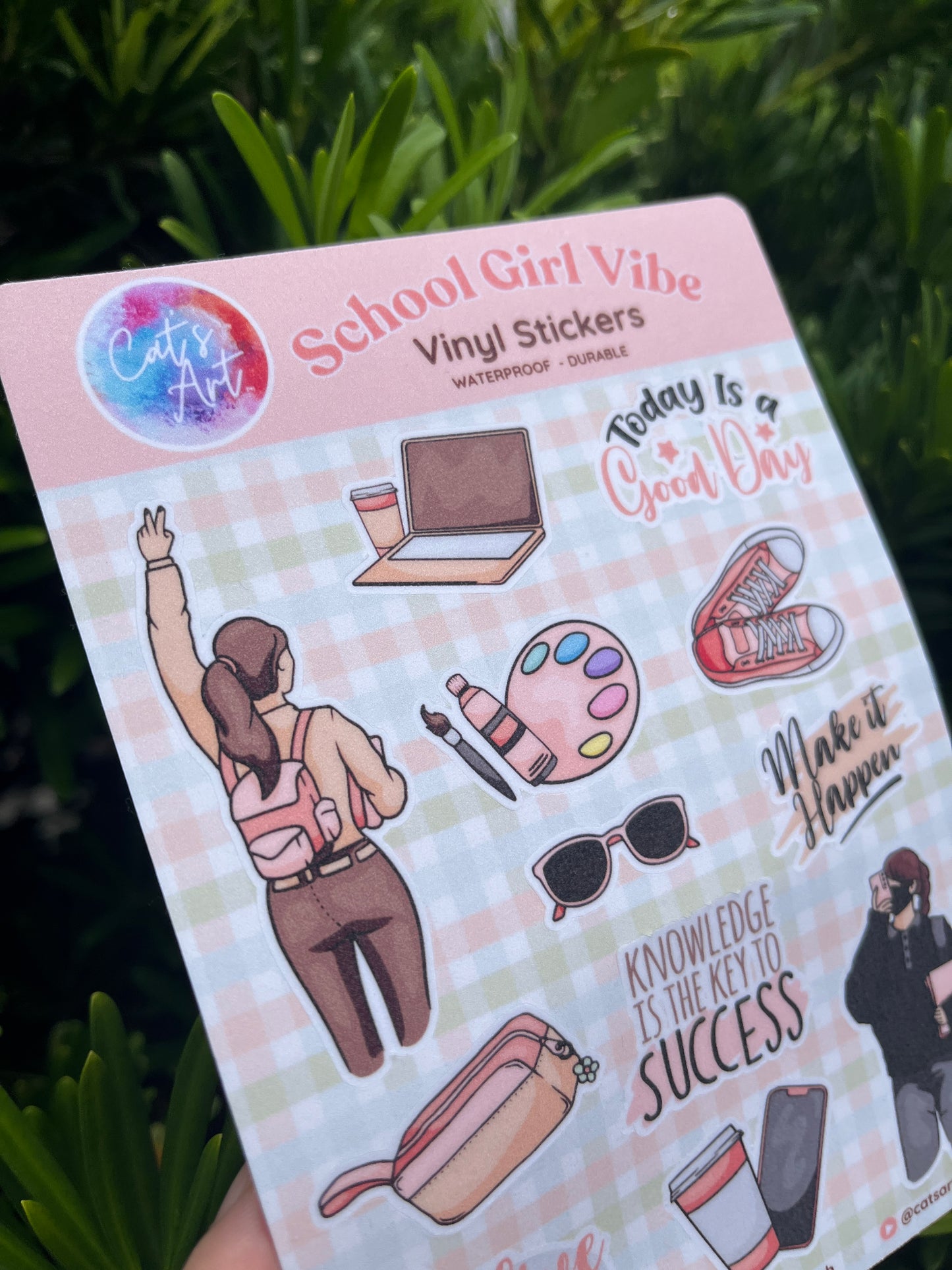 School Girl Vibe Vinyl Sticker Sheet – Glossy, Matte & Glitter Options | 18 Kiss-Cut Stickers