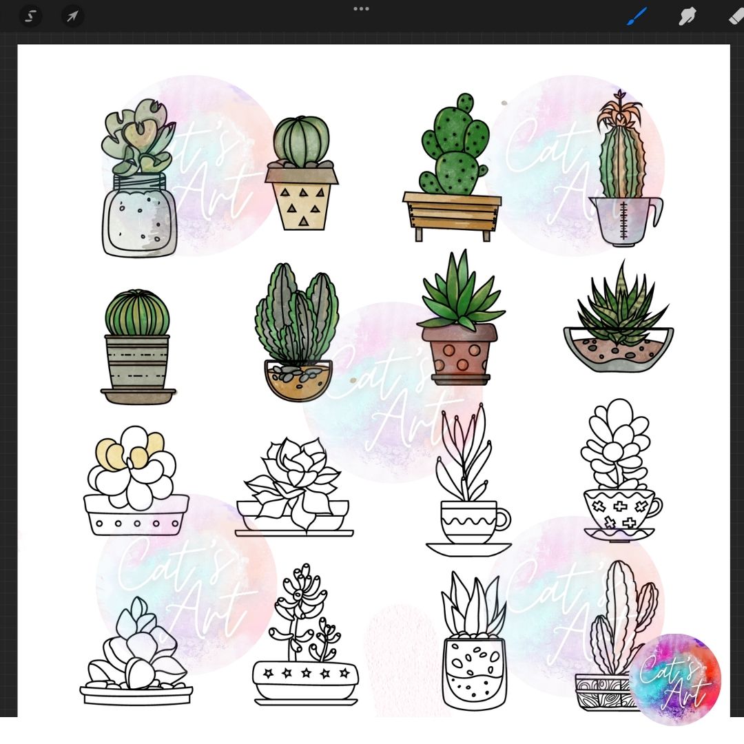 Cactus Doodles Coloring Page