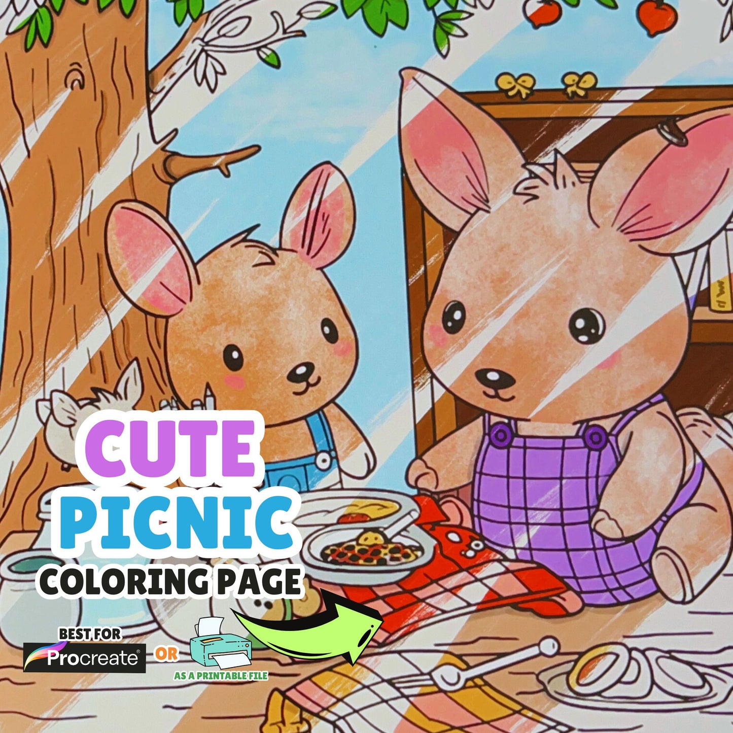 Cute Picnic Scene Coloring Page