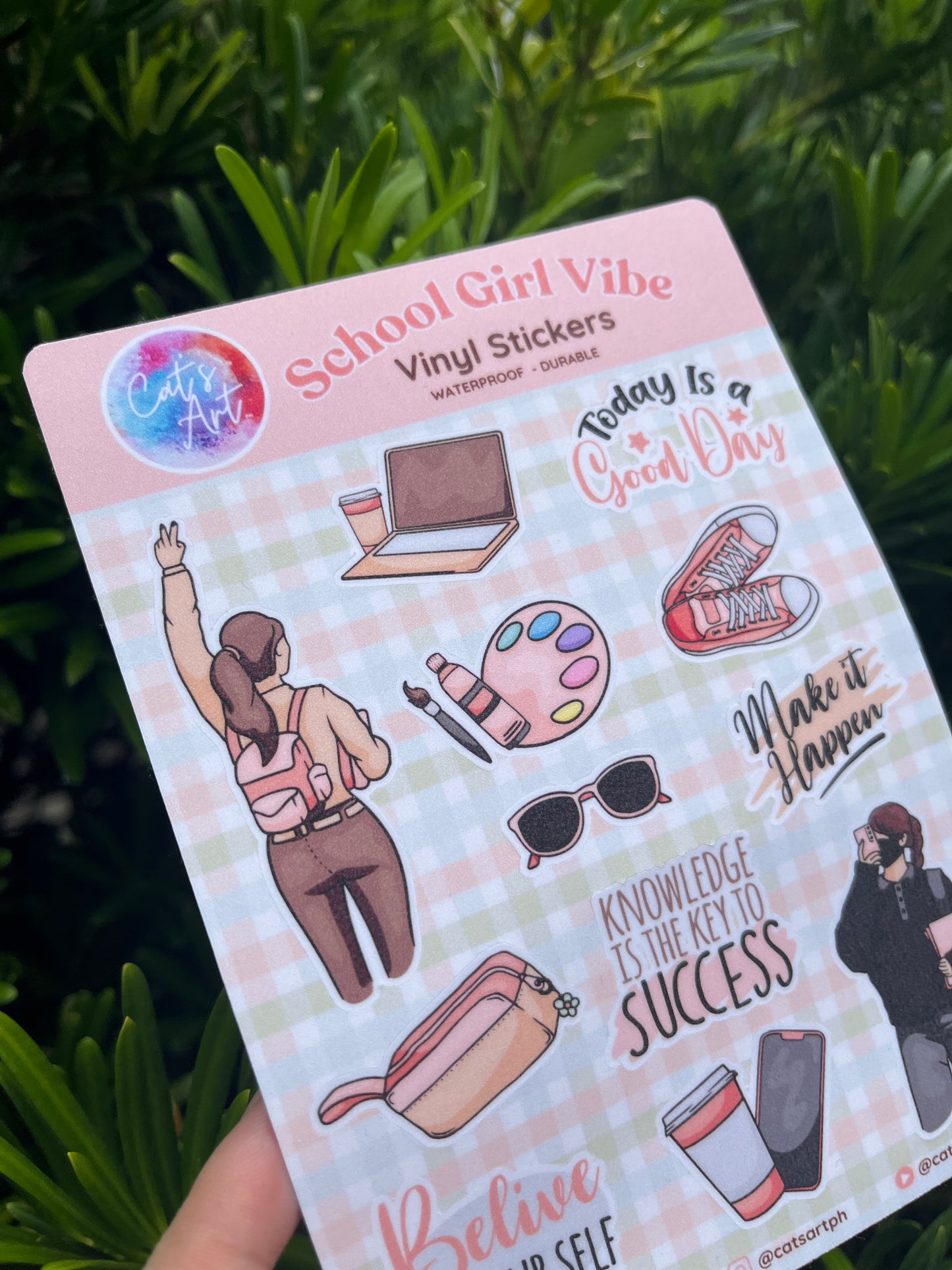 School Girl Vibe Vinyl Sticker Sheet – Glossy, Matte & Glitter Options | 18 Kiss-Cut Stickers