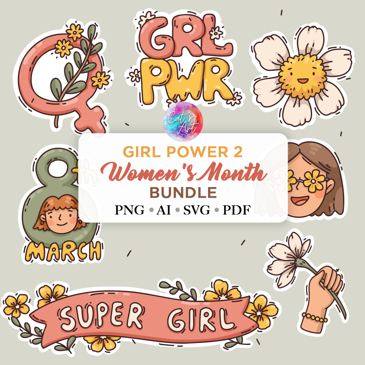 Women's Day SVG and PNG, Girl Power Clipart, Digital Stickers