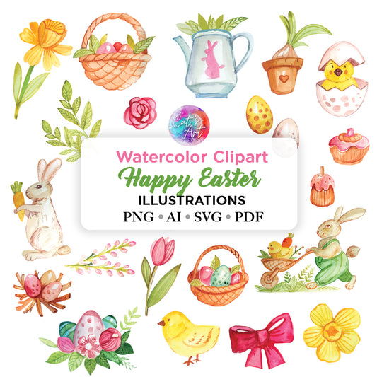 Easter SVG, PNG Clipart | Cute Easter Bunny, Eggs, Spring Floral Digital Download