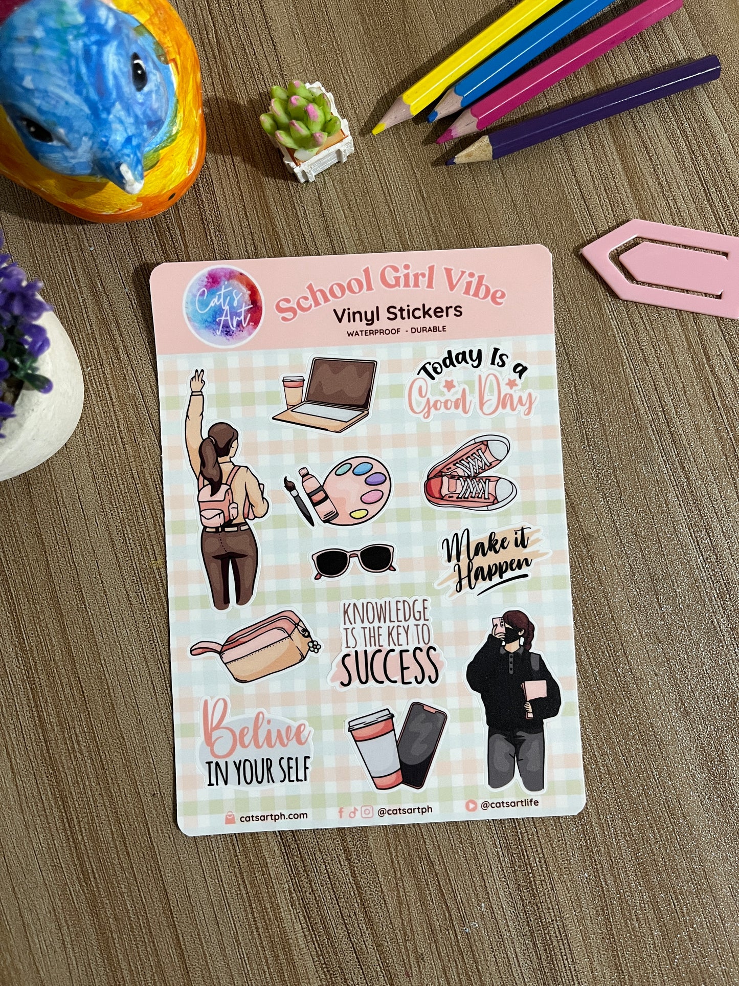 School Girl Vibe Vinyl Sticker Sheet – Glossy, Matte & Glitter Options | 18 Kiss-Cut Stickers
