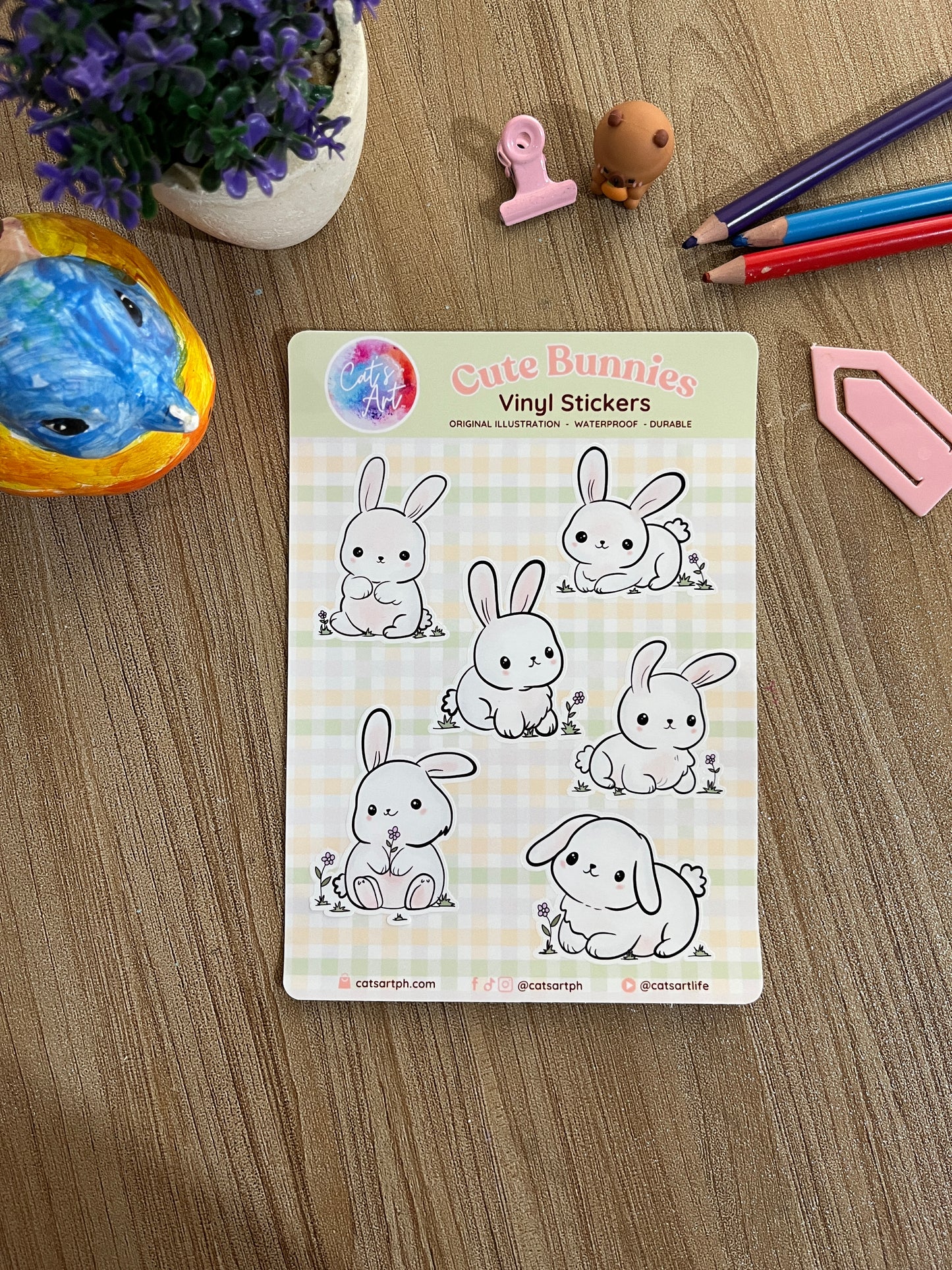 Cute Bunnies Vinyl Sticker Sheet – Glossy, Matte & Glitter Options | 18 Kiss-Cut Stickers
