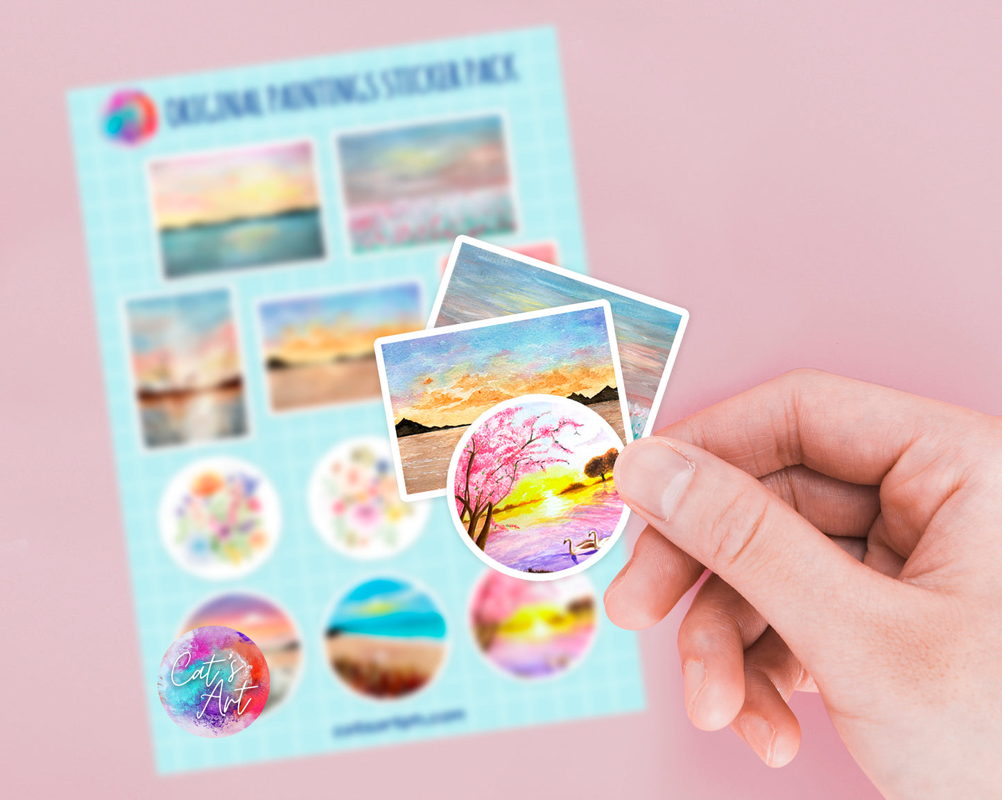 Original Watercolor Painting Sticker Pack, Vinyl Stickers, Waterproof