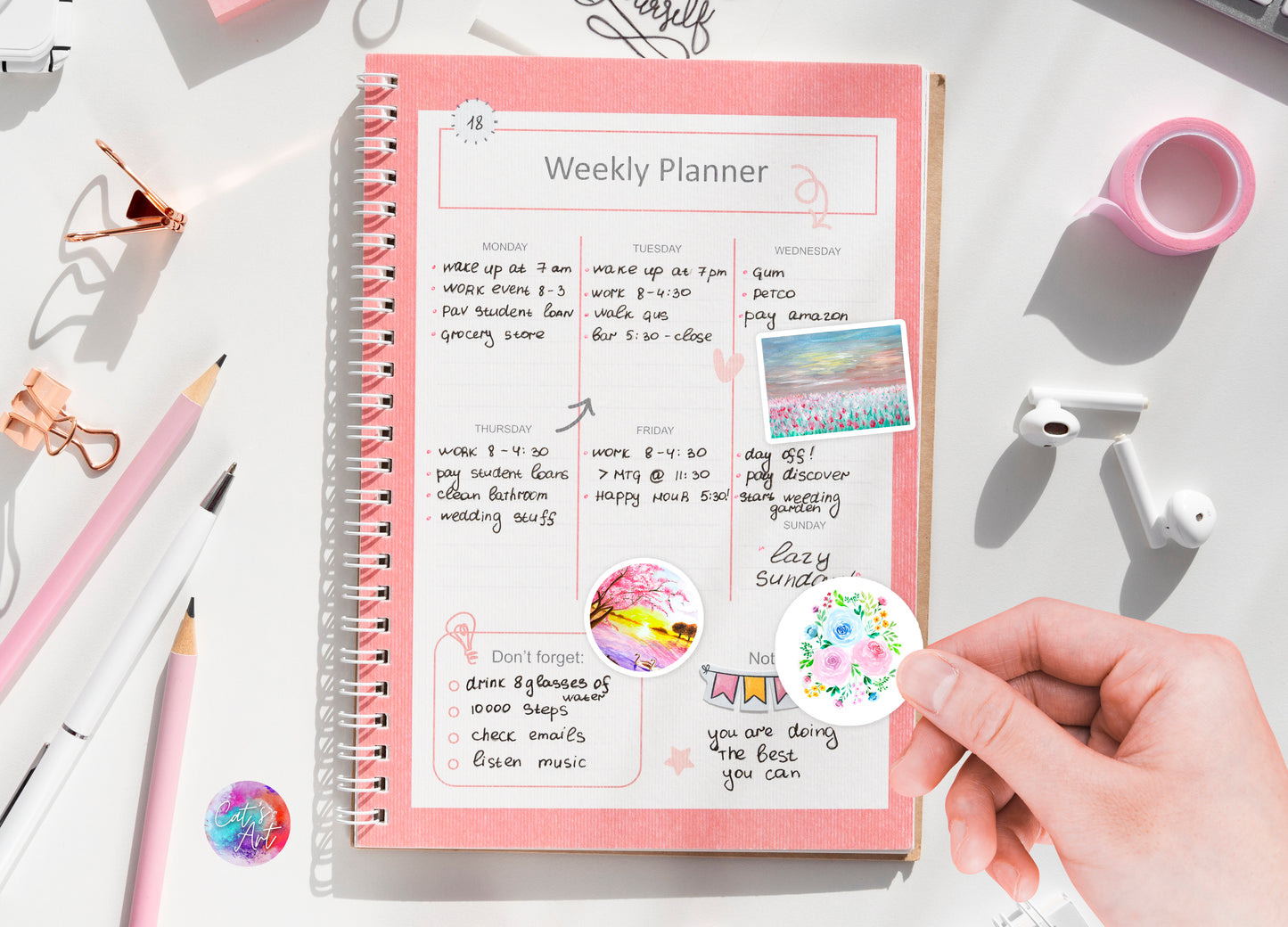 Original Watercolor Painting Sticker Pack, Vinyl Stickers, Waterproof