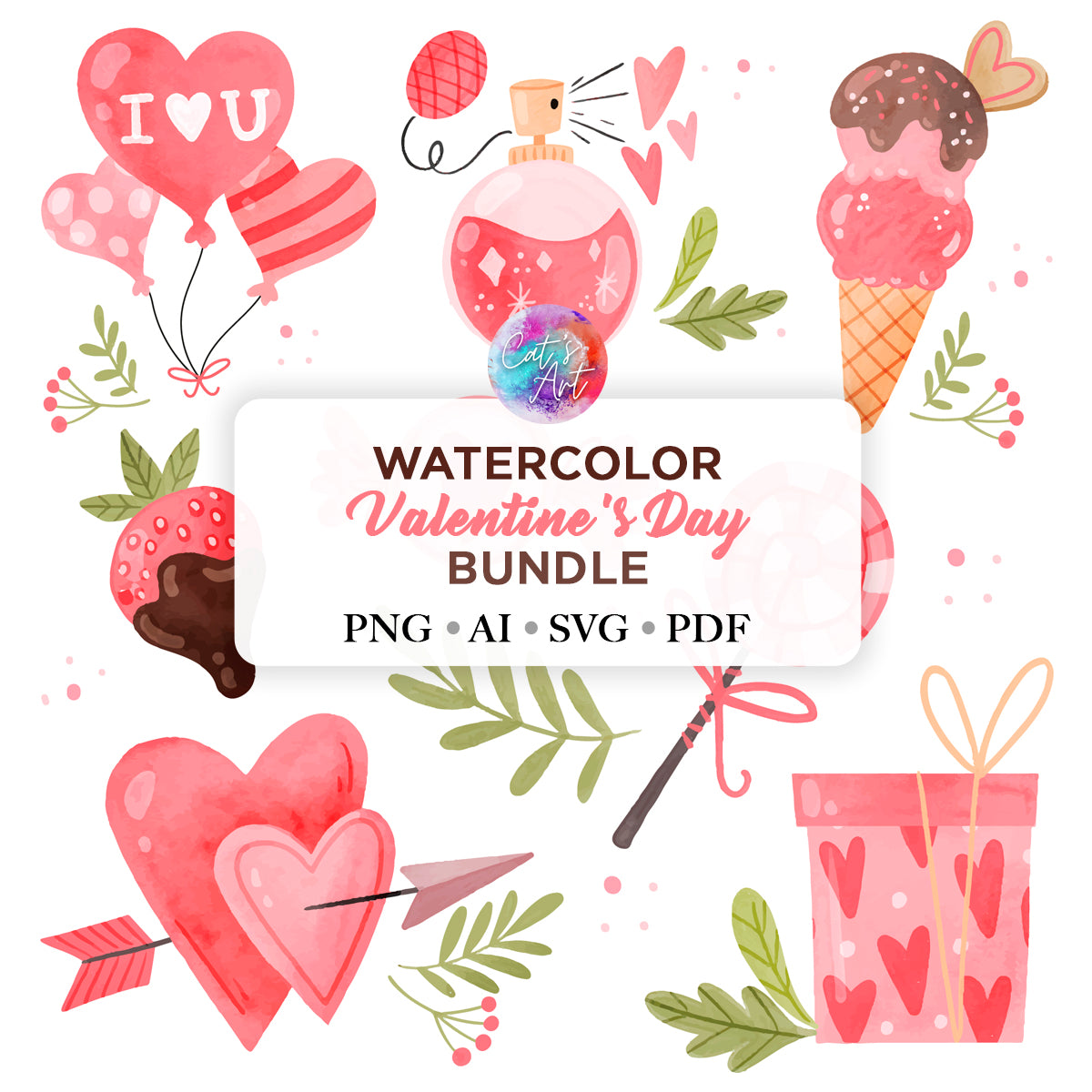 Watercolor Valentine's Day SVG & PNG Bundle