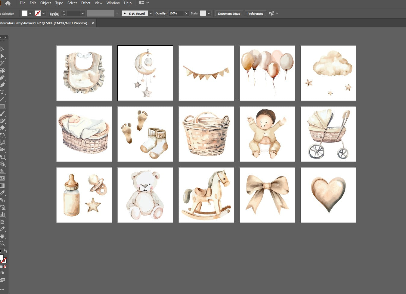 Baby Shower SVG, PNG, AI Bundle, Watercolor clipart