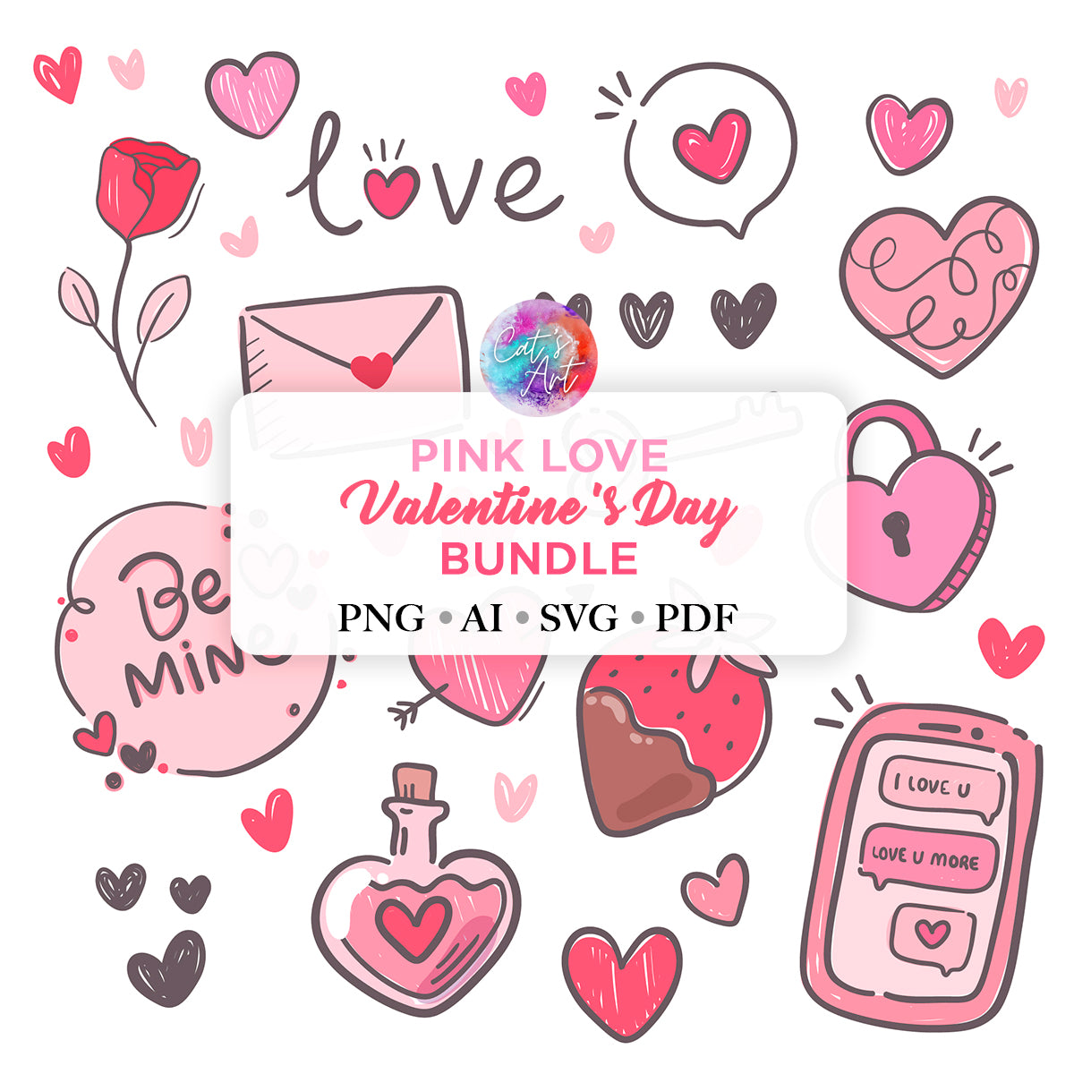 Pink Love Valentine's Day SVG & PNG Bundle