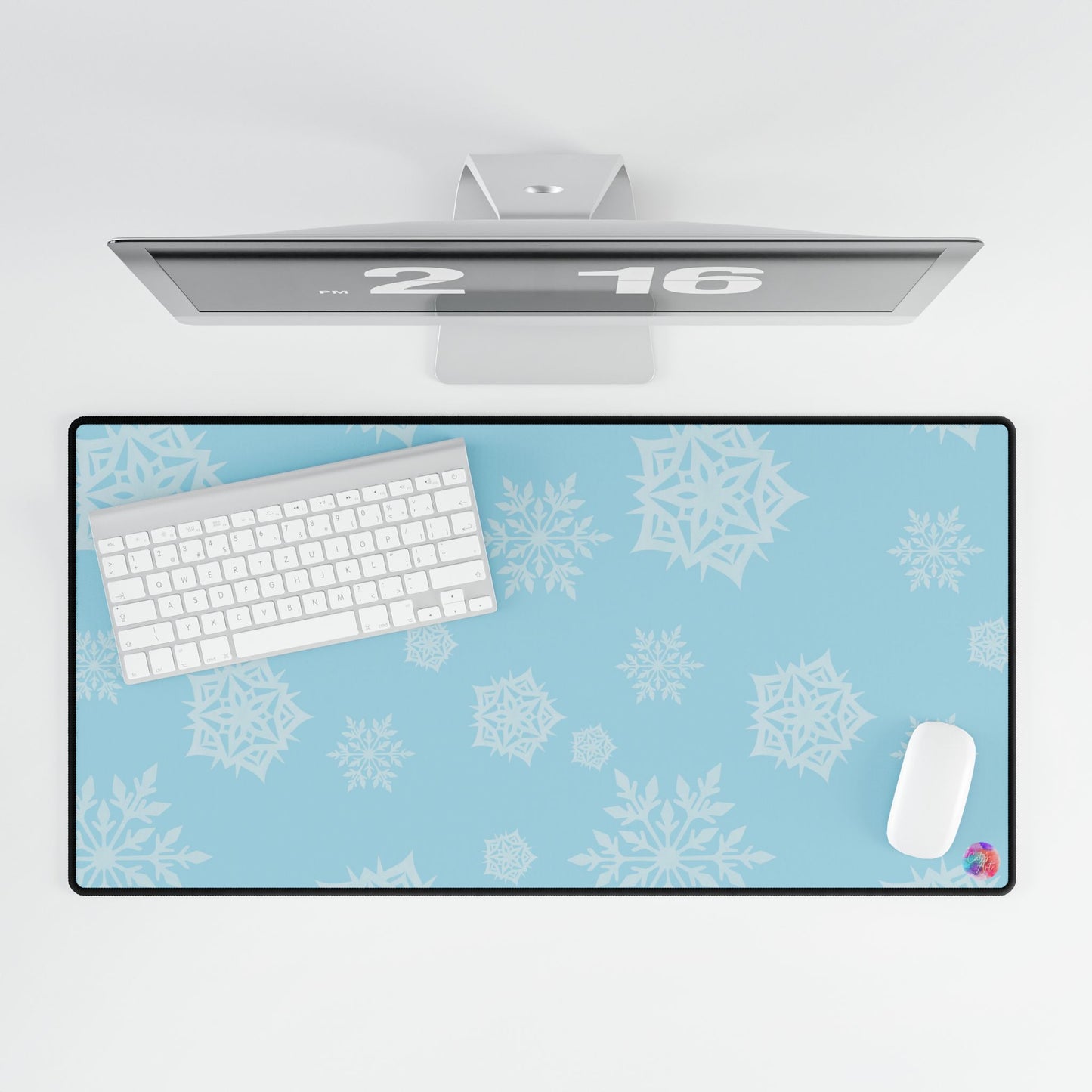 Snowflakes Desk Mats, Minimalist Desk Mat, Aesthetic Mouse Mat, Christmas Mouse Pad