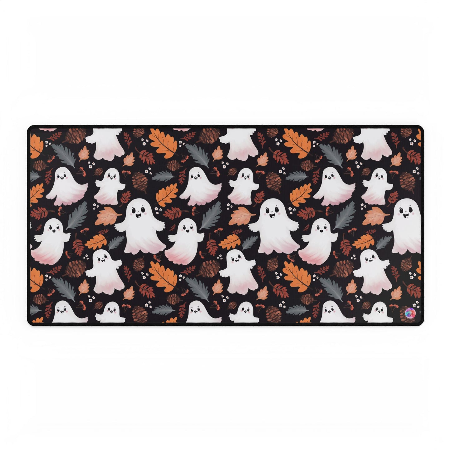 Mouse Pad, Fall Halloween Desk Mat with Autumn Leaves and Cute Happy Ghosts, Seasonal Office Decor, Autumn Desk Pad, Halloween Mousepad,