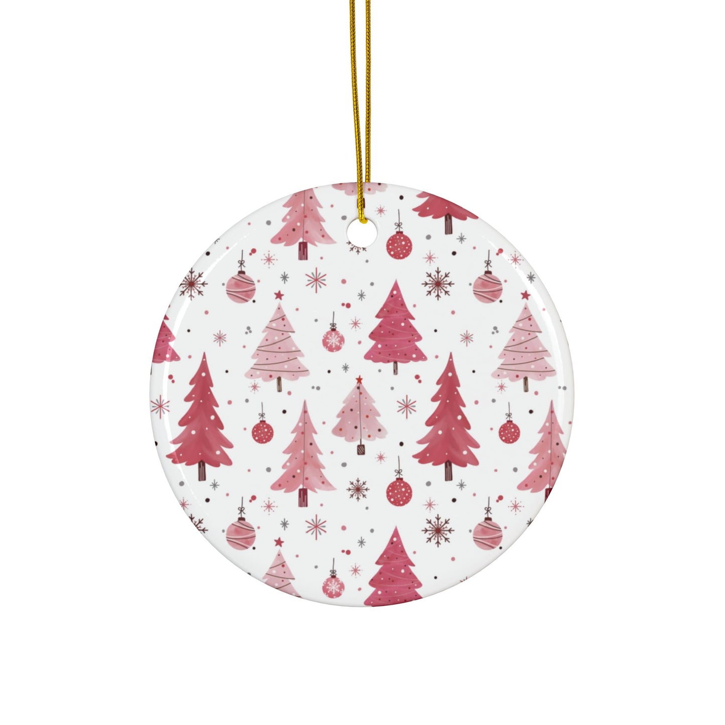 Christmas Ceramic Ornaments, Pink Theme Christmas Tree Ornaments, 2-Sided Print, Christmas Decor, Holiday Decoration