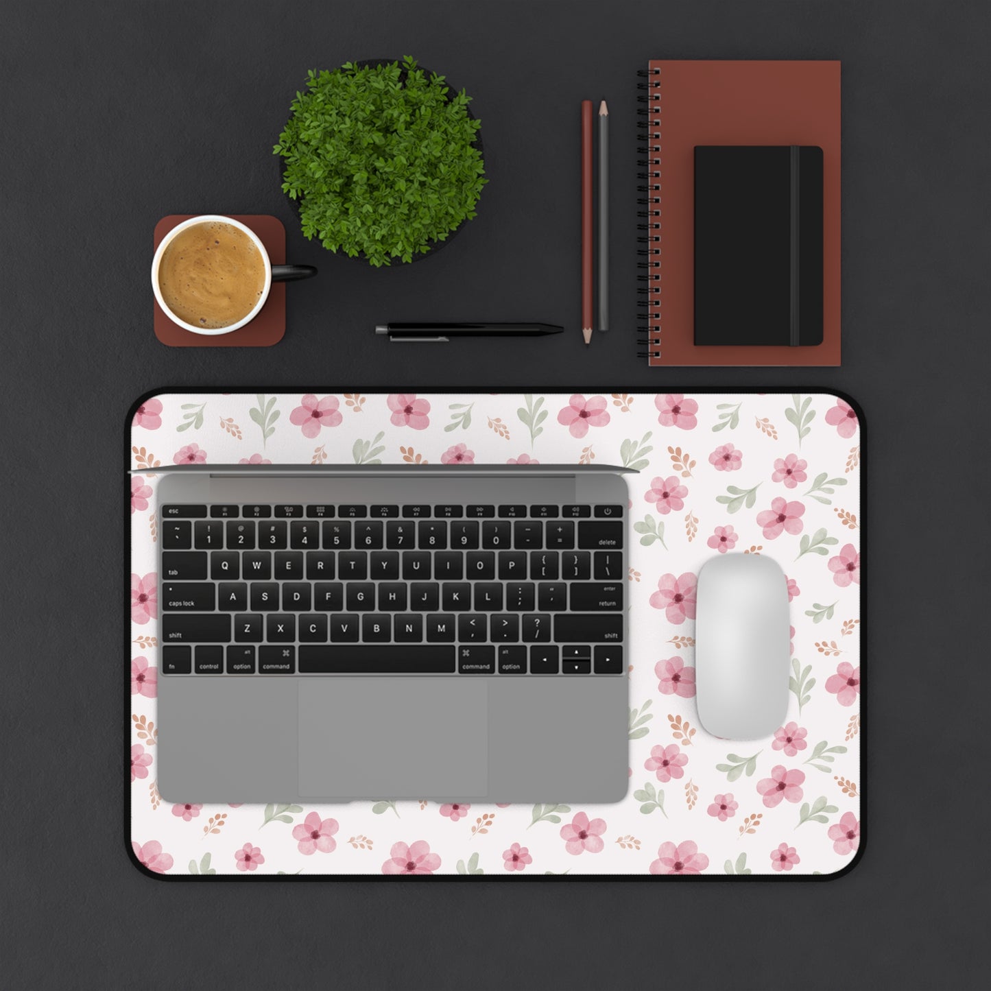 Pastel Desk Mat, Floral Mouse Pad, Pink Floral Desk Mat, Floral Pattern Desk Mat