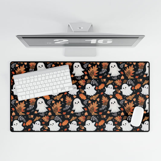 Ghost and Autumn Leaves Halloween Desk Mat , Autumn Desk Mat