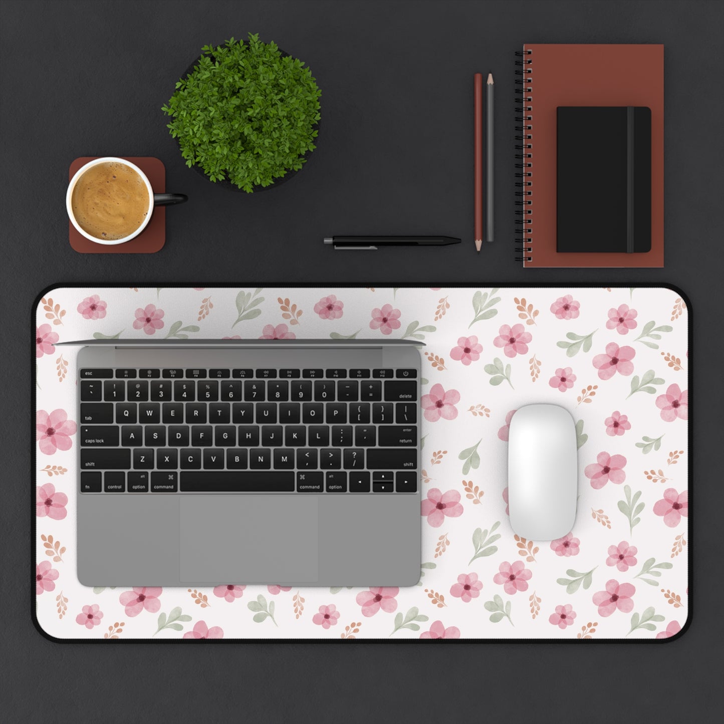 Pastel Desk Mat, Floral Mouse Pad, Pink Floral Desk Mat, Floral Pattern Desk Mat