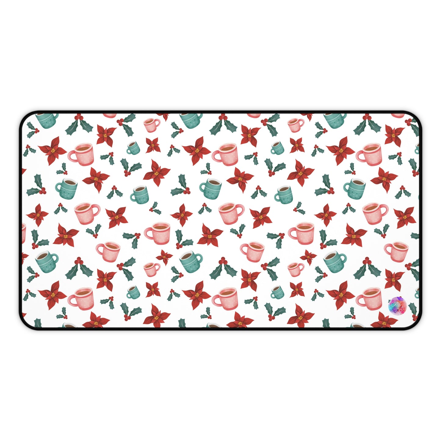 Christmas Desk Mat, Holiday Office Decor, Aesthetic Mousepad, Winter Mouse Pad, Xmas Poinsettia Table Mat