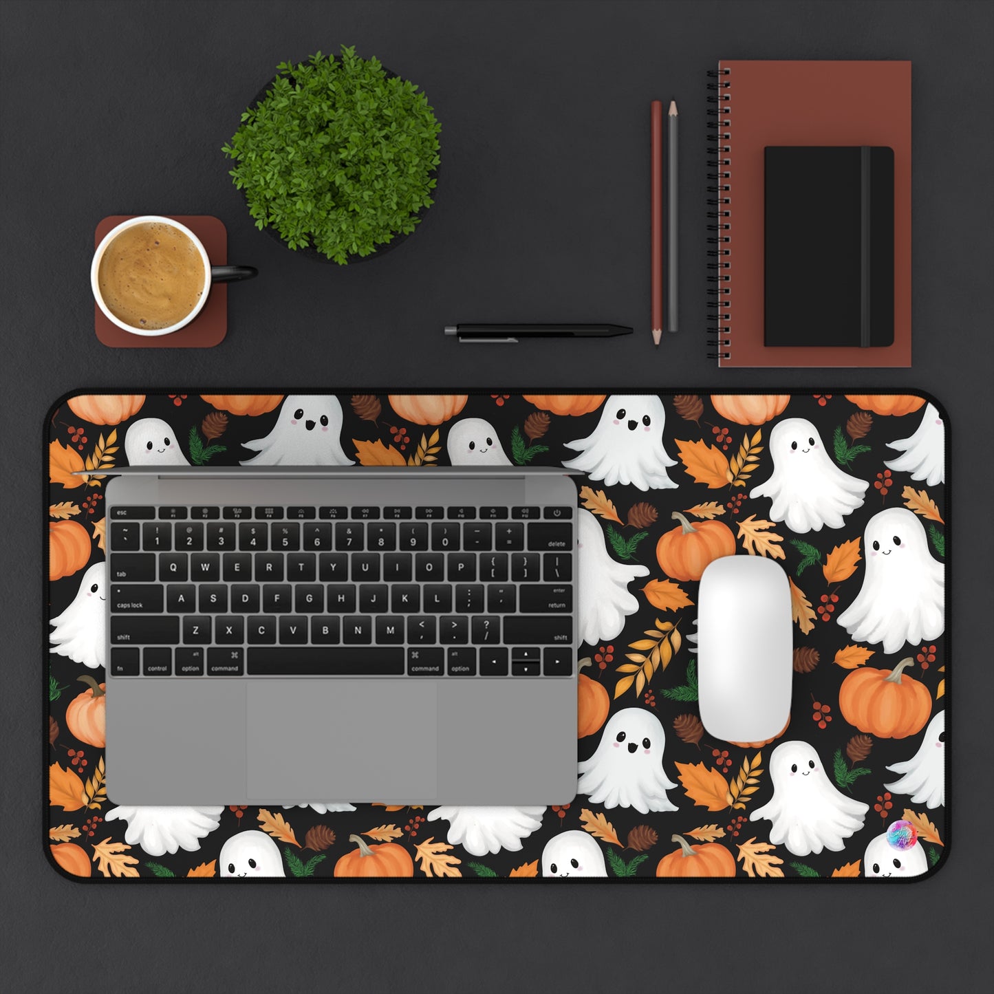 Halloween Mouse Pad, Pumpkin Fall Leaves Cute Ghosts Desk Mat, Office Decor, Gaming Mat, Computer Accessories, Halloween Decor, Autumn Mouse