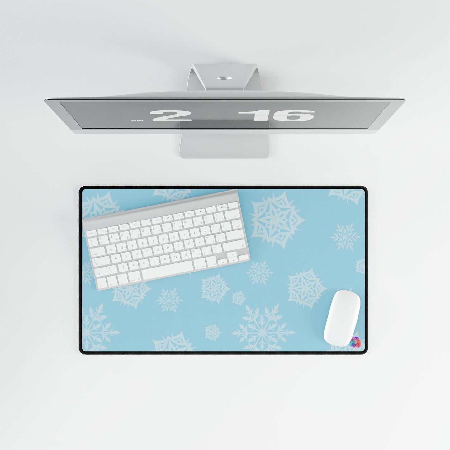 Snowflakes Desk Mats, Minimalist Desk Mat, Aesthetic Mouse Mat, Christmas Mouse Pad