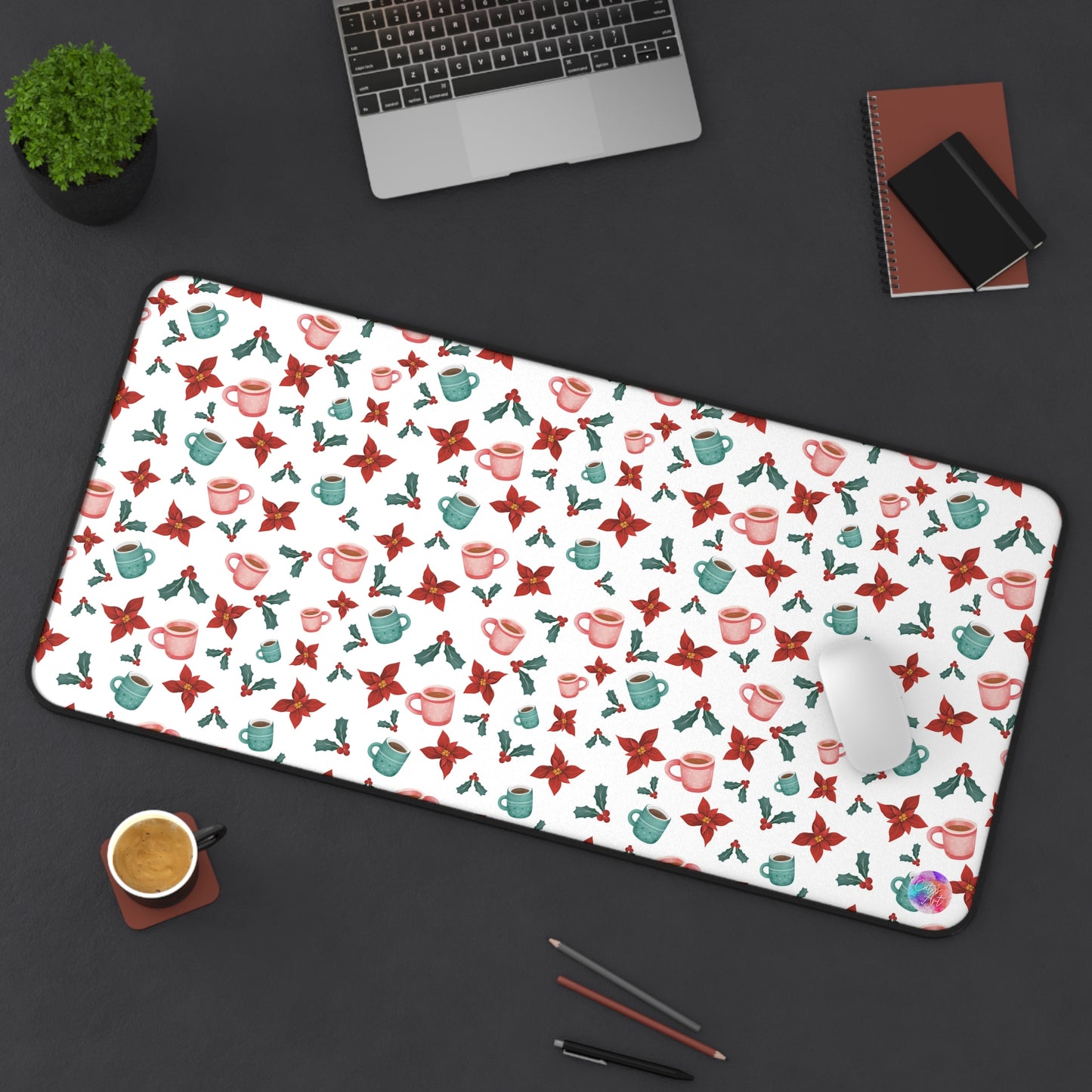 Christmas Desk Mat, Holiday Office Decor, Aesthetic Mousepad, Winter Mouse Pad, Xmas Poinsettia Table Mat