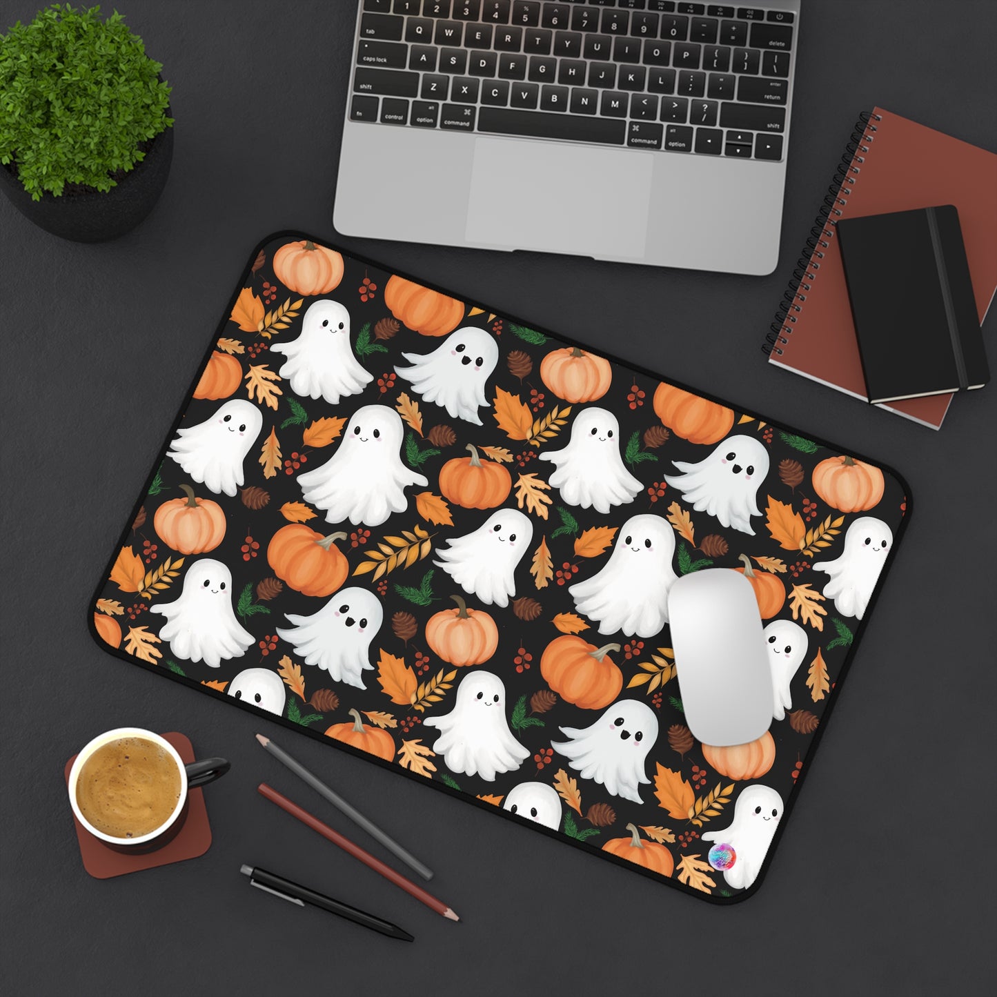 Halloween Mouse Pad, Pumpkin Fall Leaves Cute Ghosts Desk Mat, Office Decor, Gaming Mat, Computer Accessories, Halloween Decor, Autumn Mouse