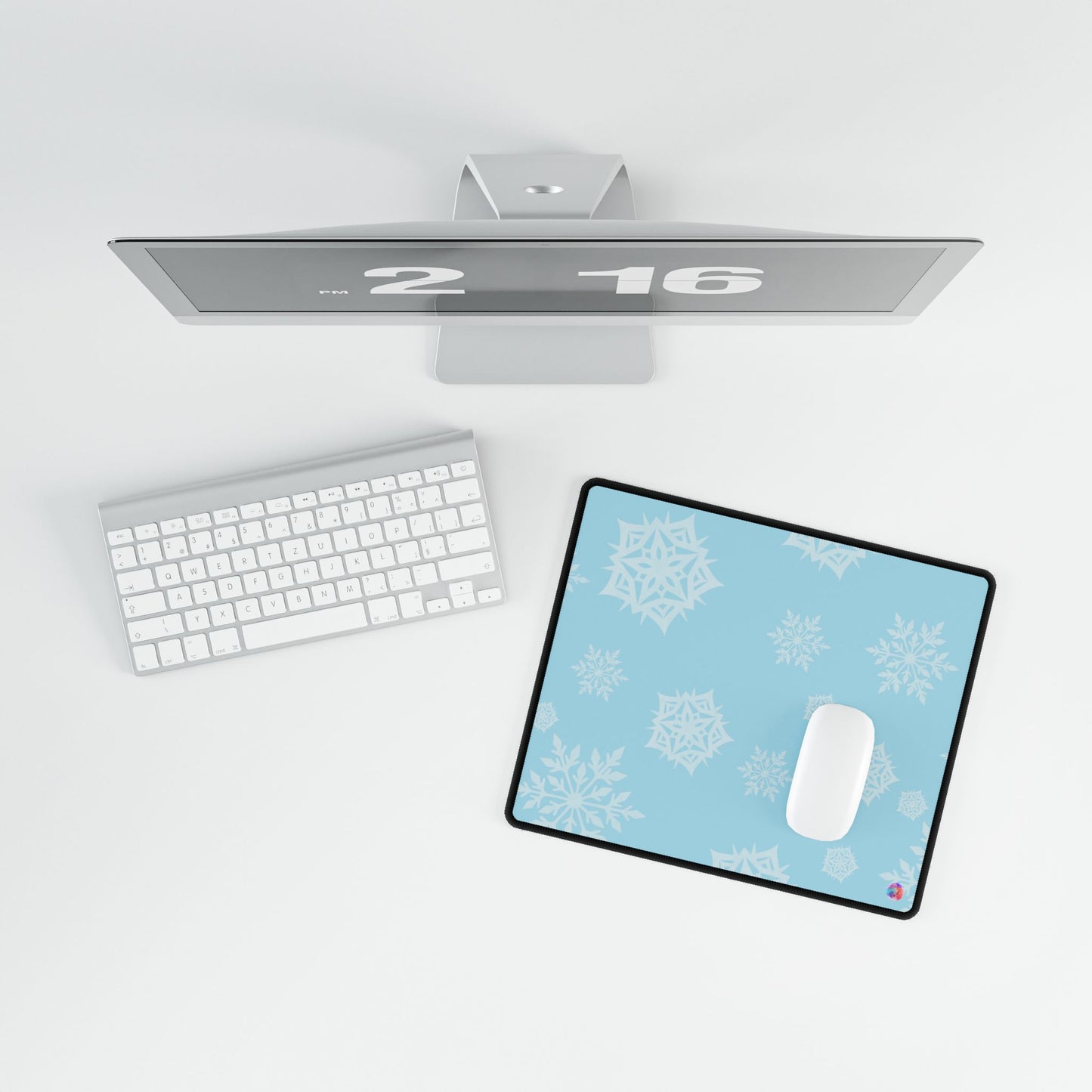 Snowflakes Desk Mats, Minimalist Desk Mat, Aesthetic Mouse Mat, Christmas Mouse Pad