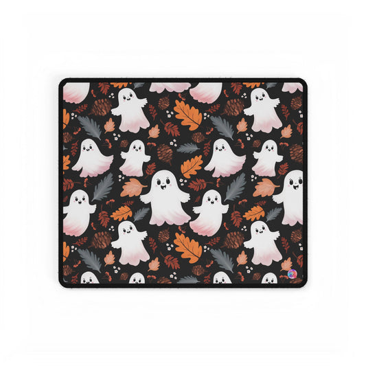 Mouse Pad, Fall Halloween Desk Mat with Autumn Leaves and Cute Happy Ghosts, Seasonal Office Decor, Autumn Desk Pad, Halloween Mousepad,